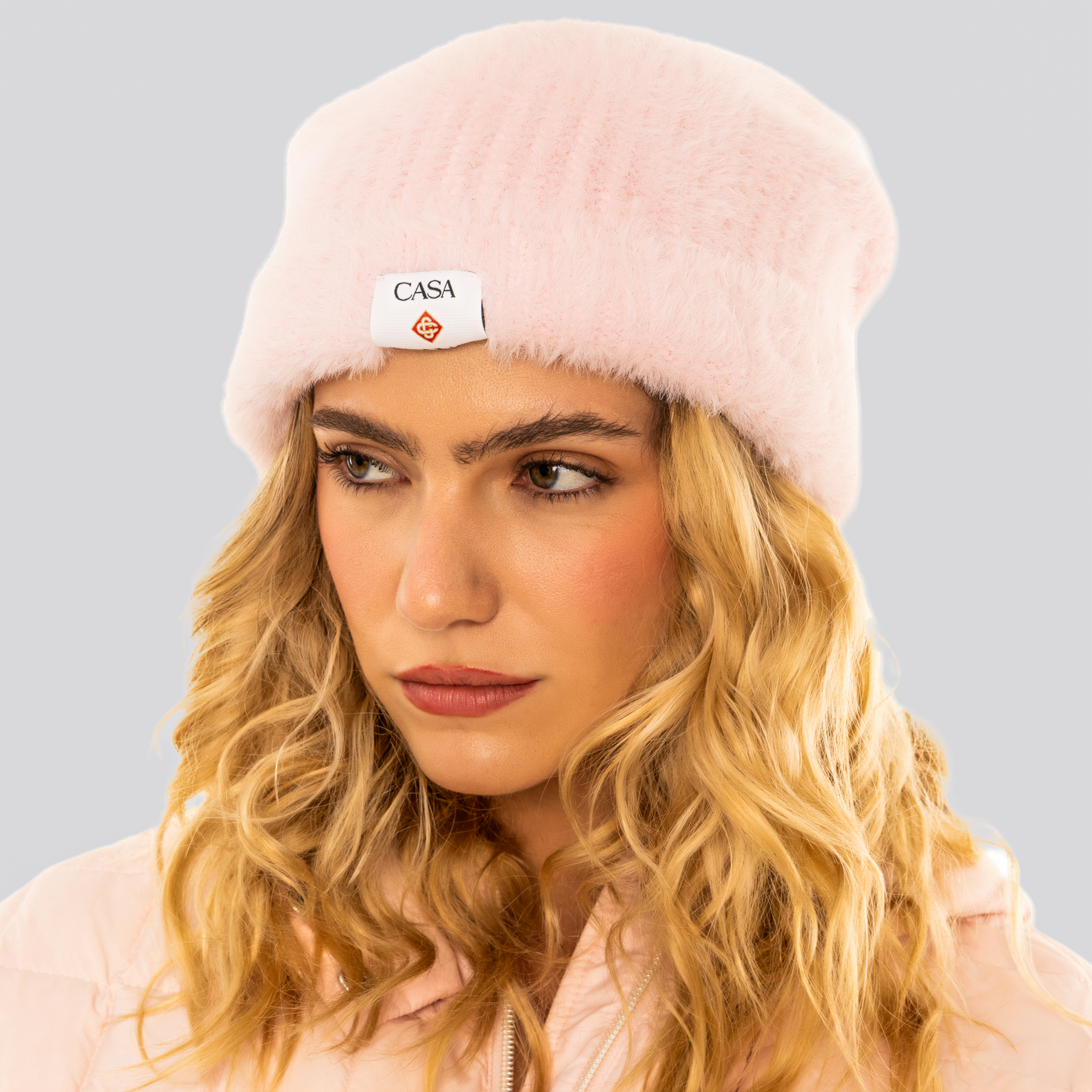 Gorro Rosado Casablanca Fluffy Nylon Square