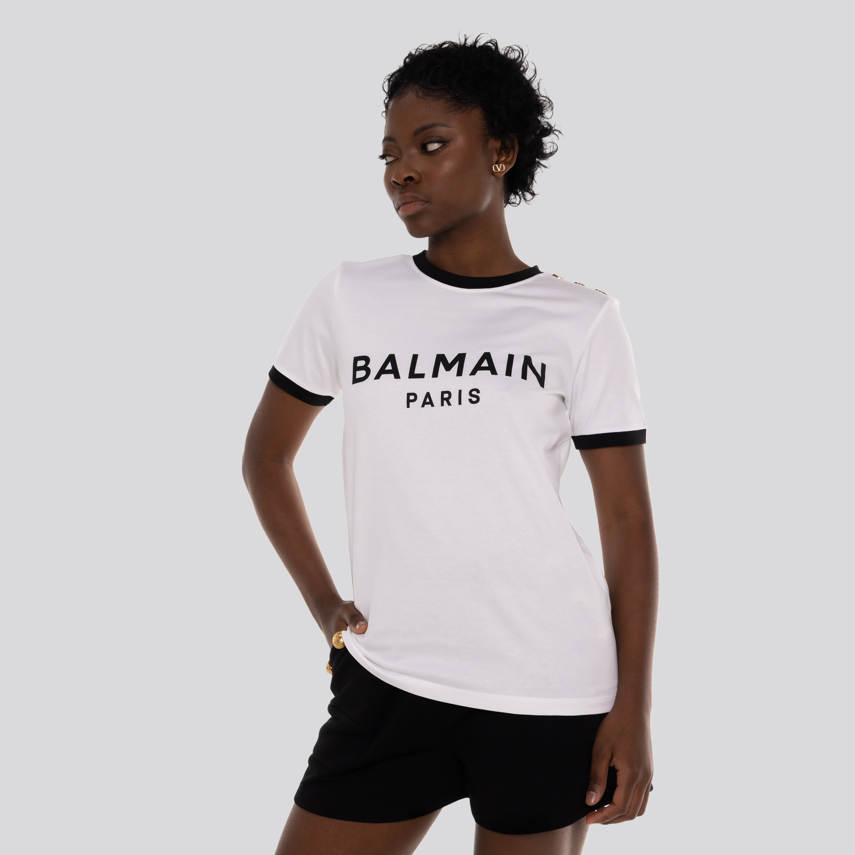 Camiseta Blanca Balmain Paris Logo 3 Btn