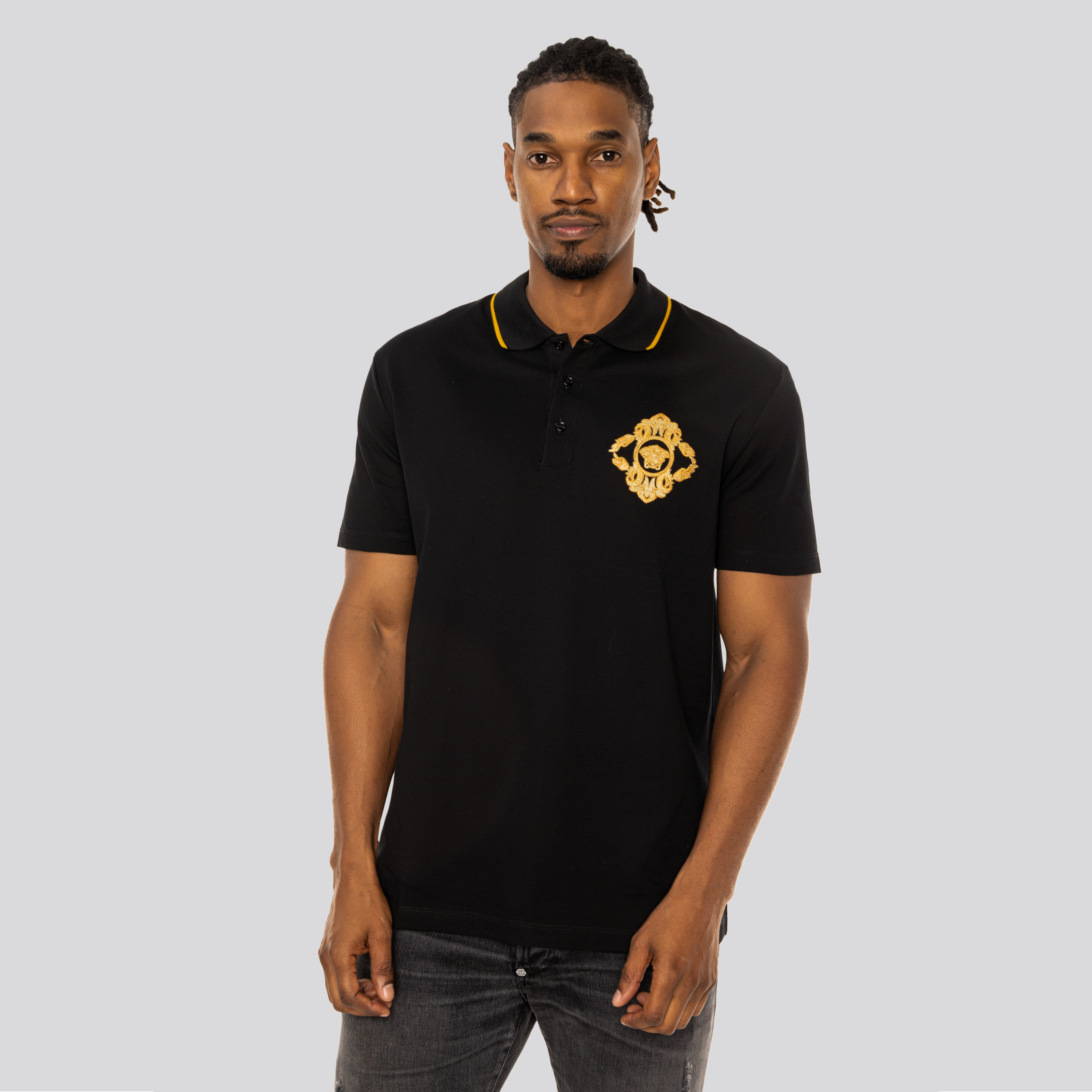 Camiseta Tipo Polo Negra Versace Crystal Medusa