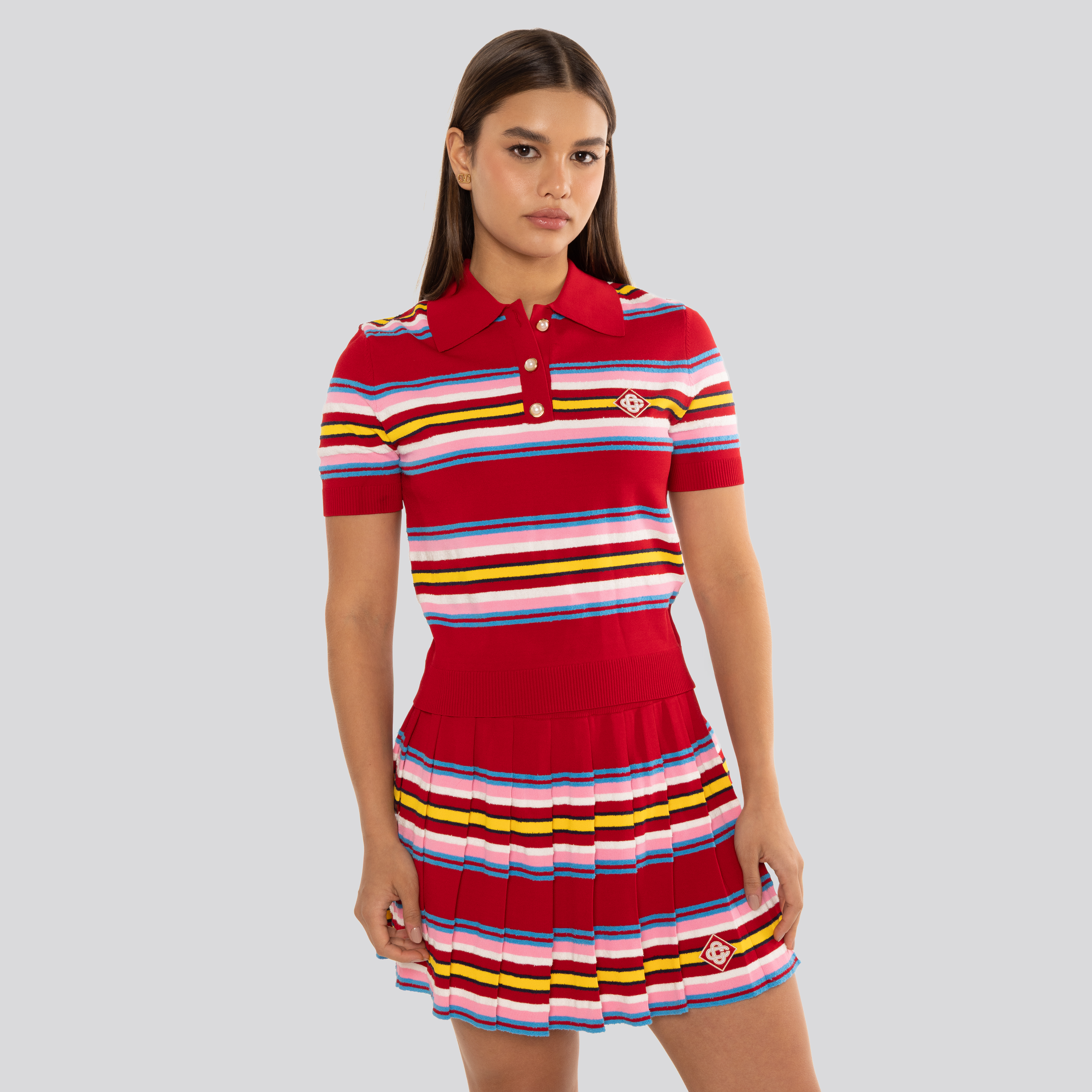Camiseta Tipo Polo Rojo Casablanca Striped Pleated