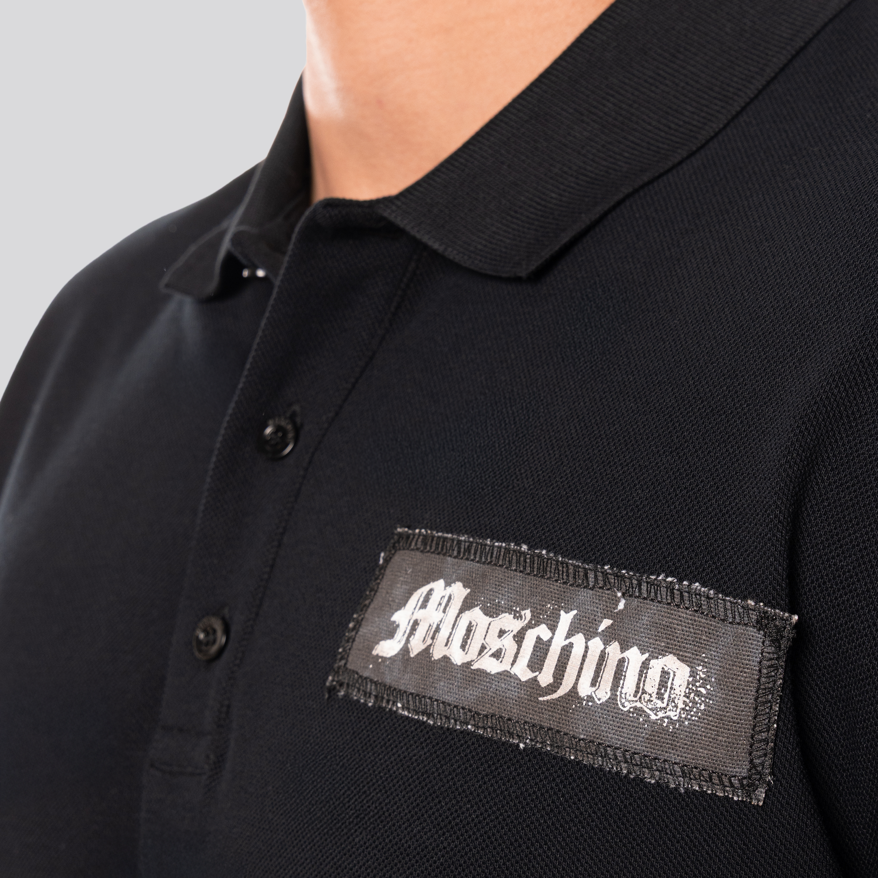 Camiseta Tipo Polo Negra Moschino Chest Logo