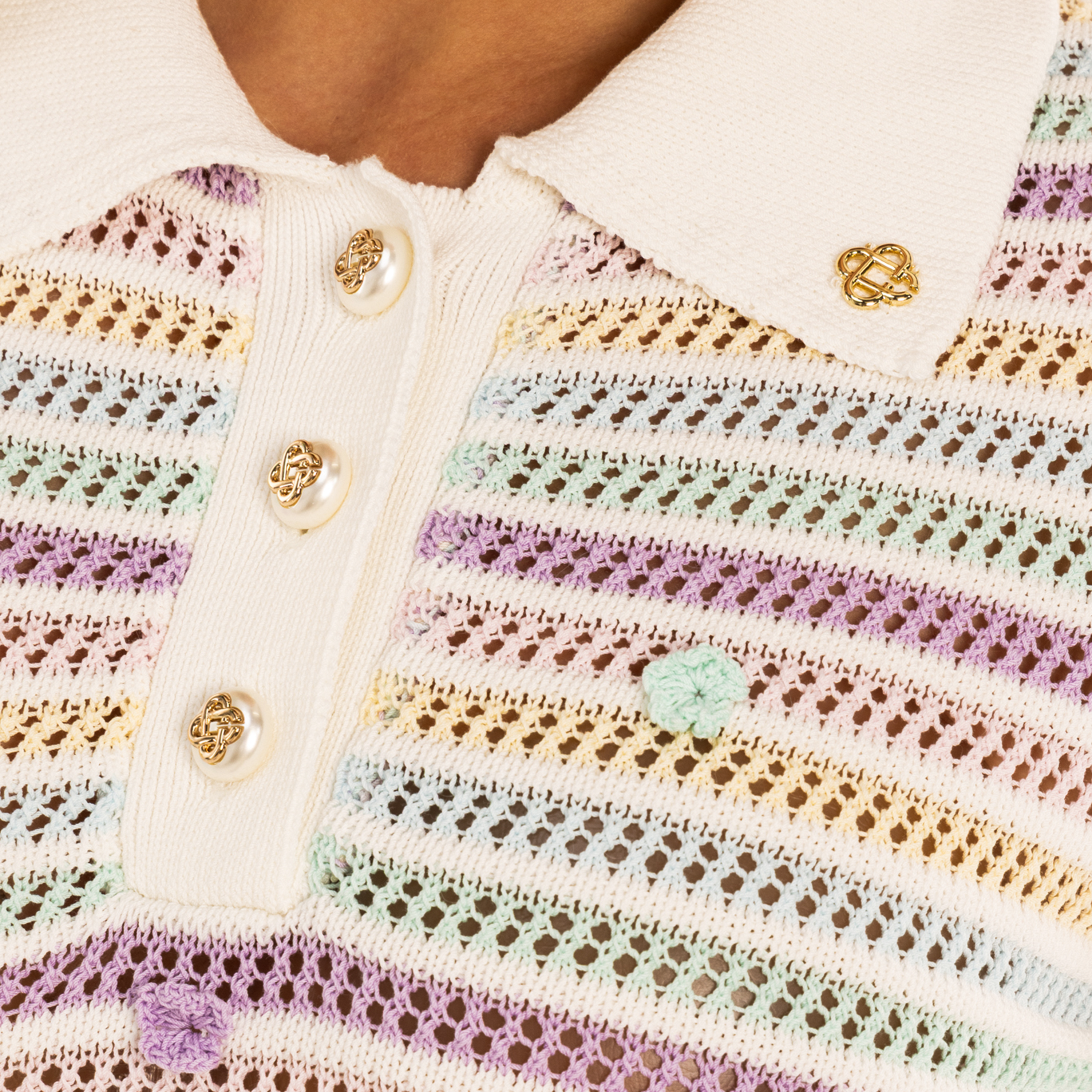 Camiseta Tipo Polo Multicolor Casablanca Flower Crochet