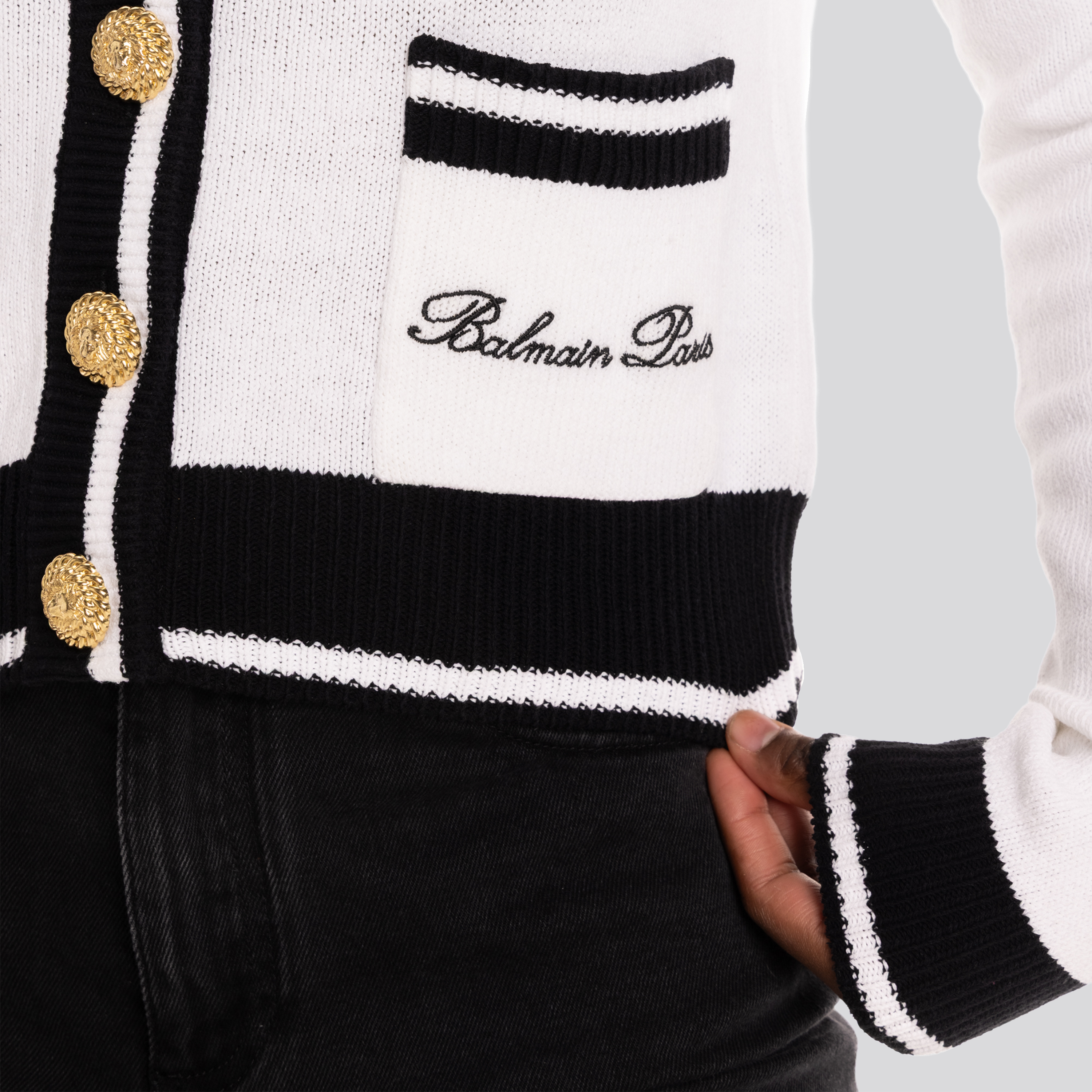 Buzo Blanco Balmain White Signature Buttoned Knit Cardigan
