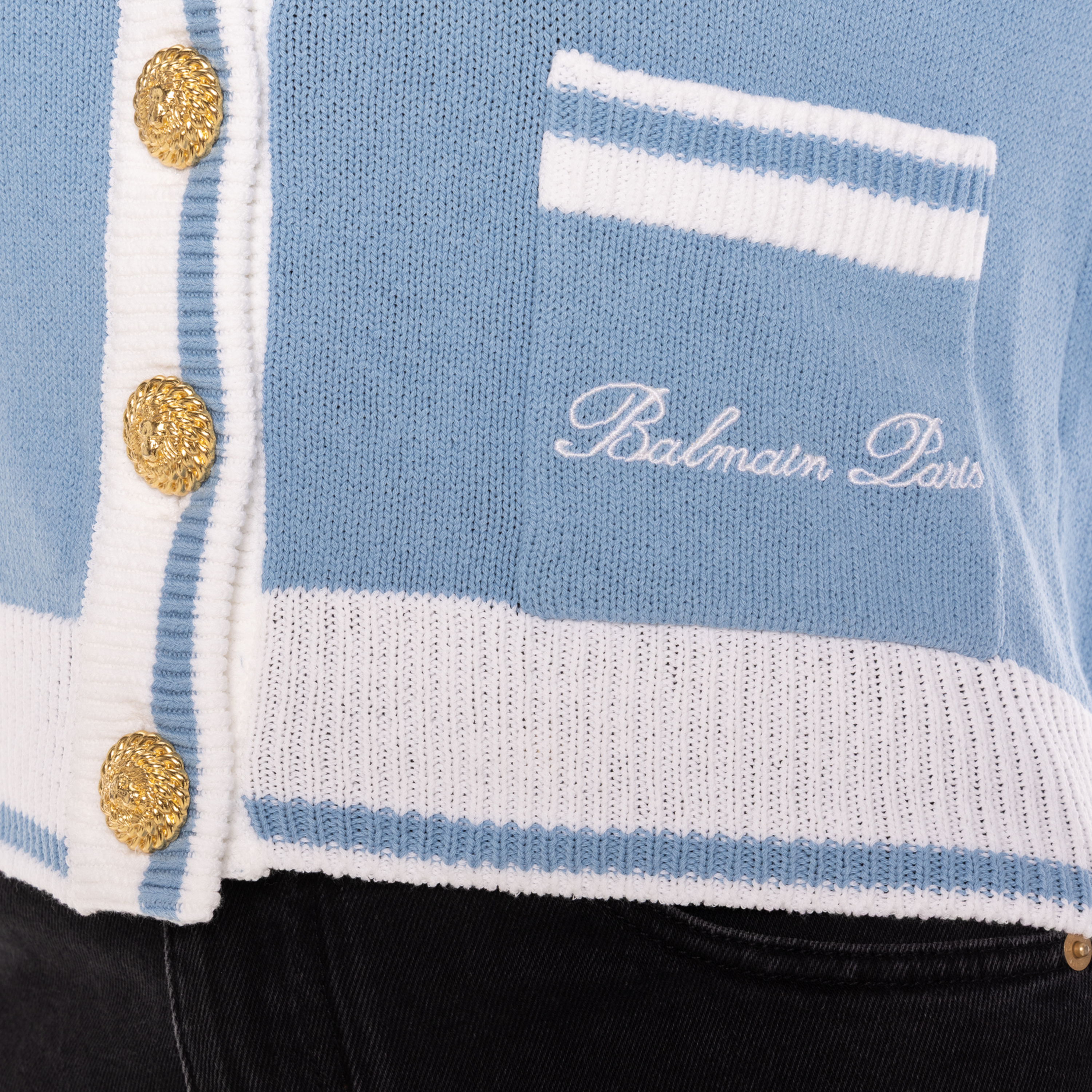 Buzo Celeste Balmain Light Blue Signature Buttoned Knit Cardigan