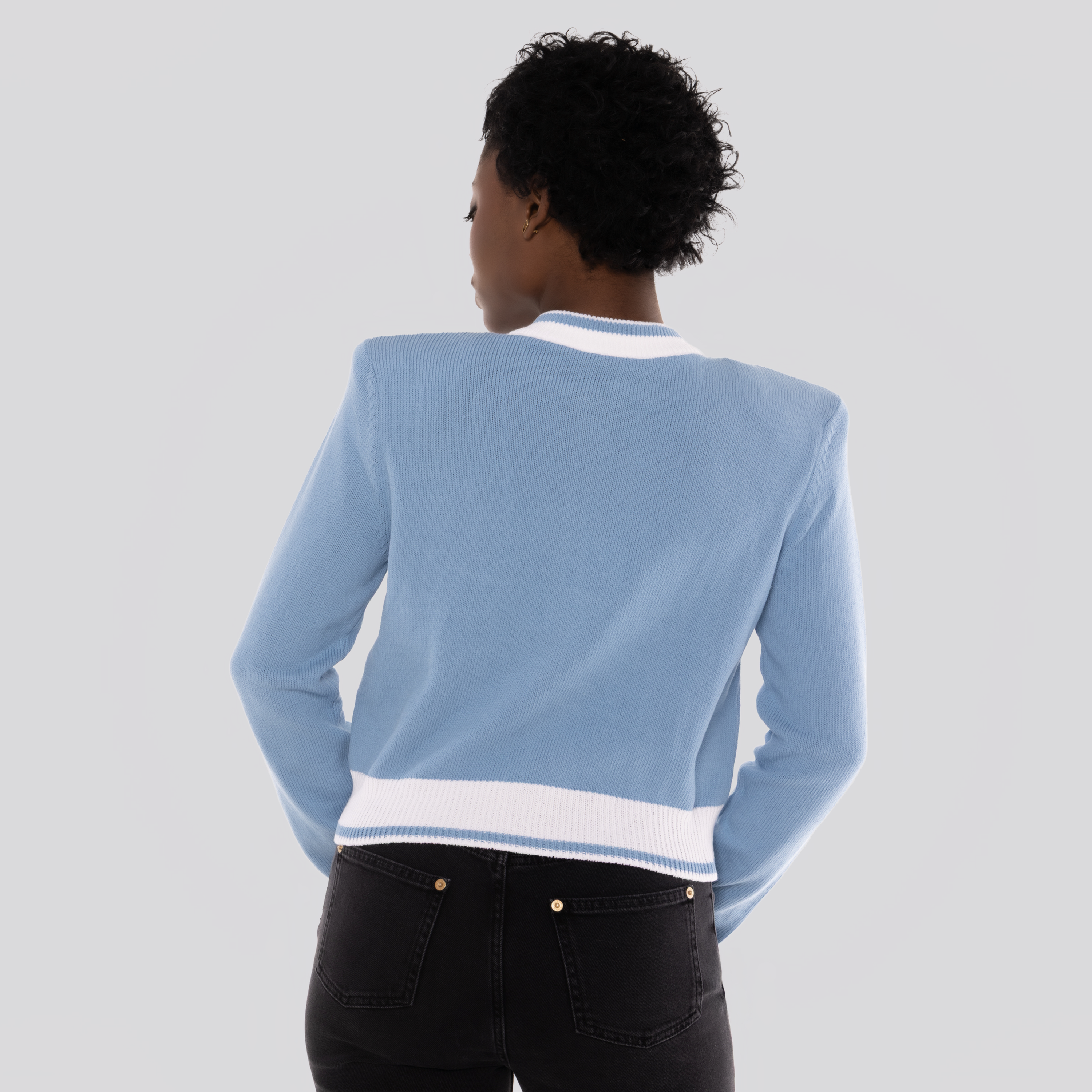 Buzo Celeste Balmain Light Blue Signature Buttoned Knit Cardigan