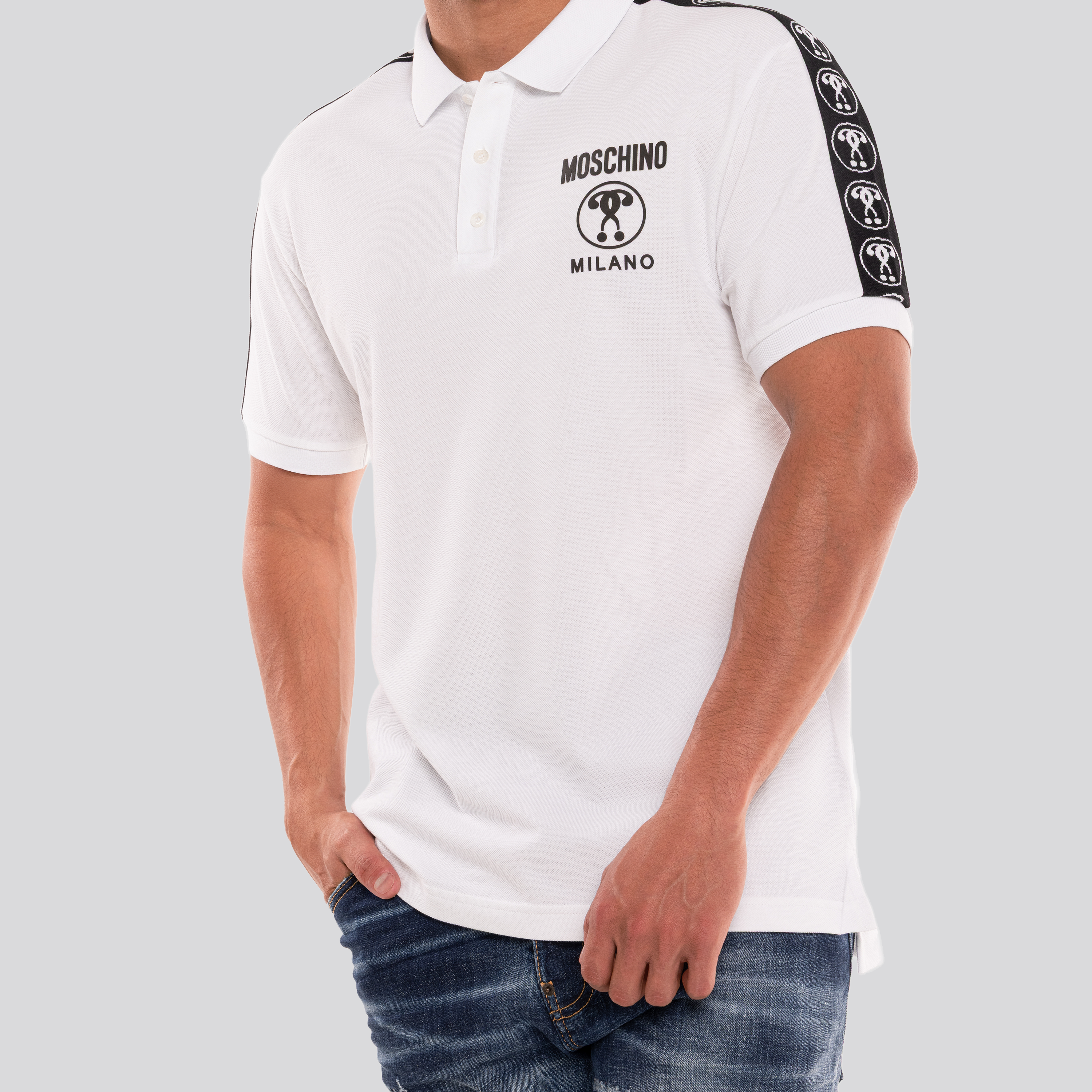 Camiseta Tipo Polo Blanca Moschino Side Logo