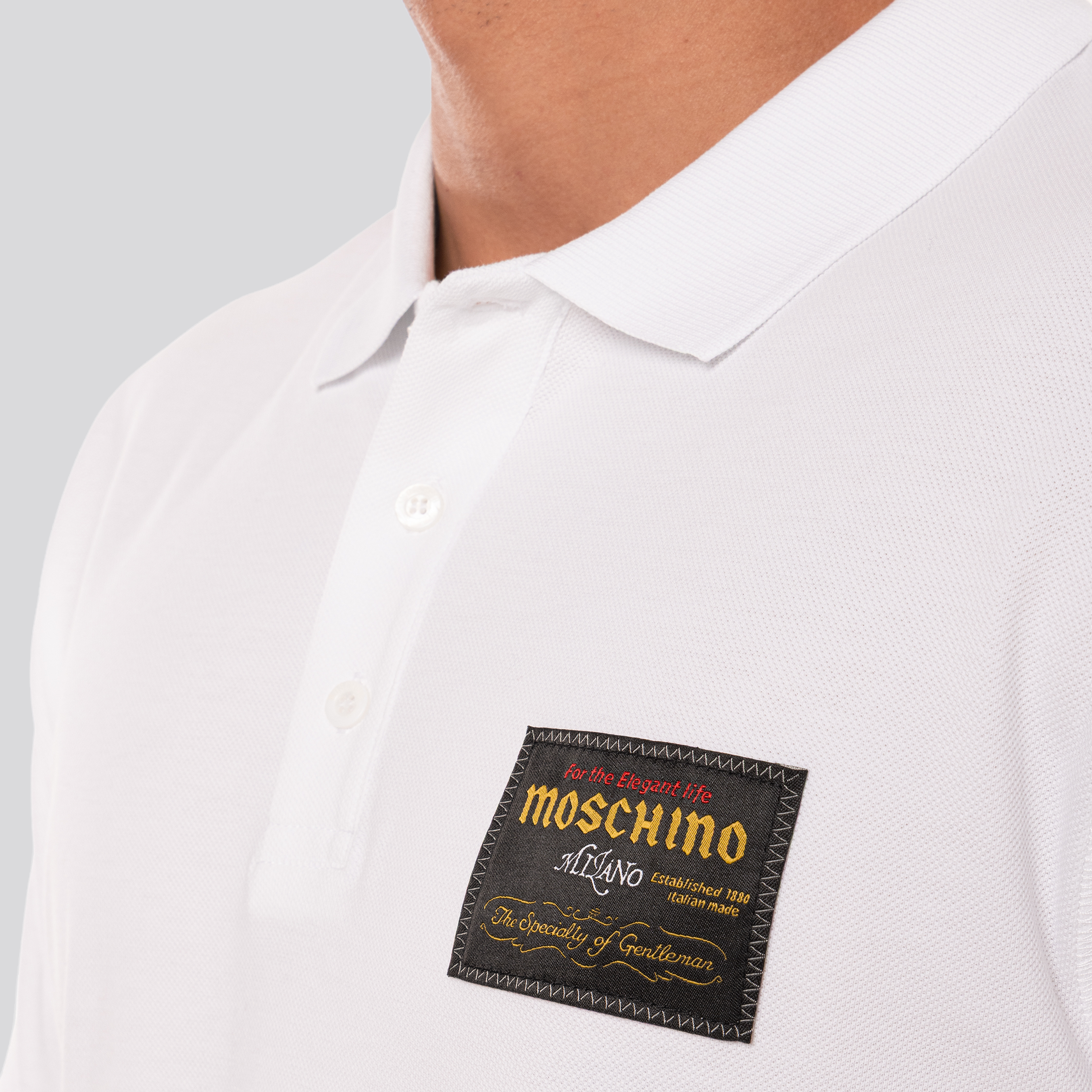 Camiseta Tipo Polo Blanca Moschino Tag