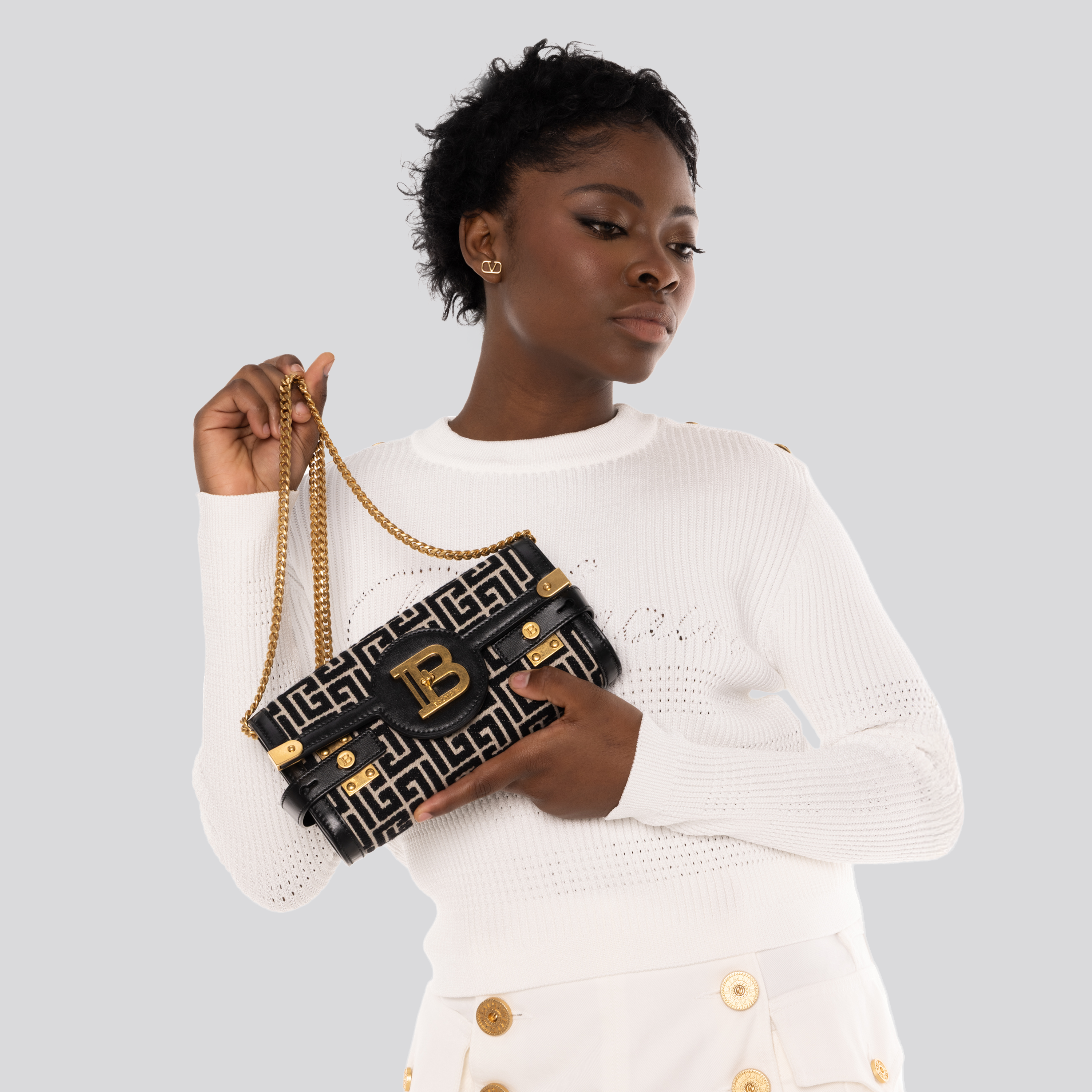 Cartera Negra Balmain B-Buzz Pouch 23 Monogram