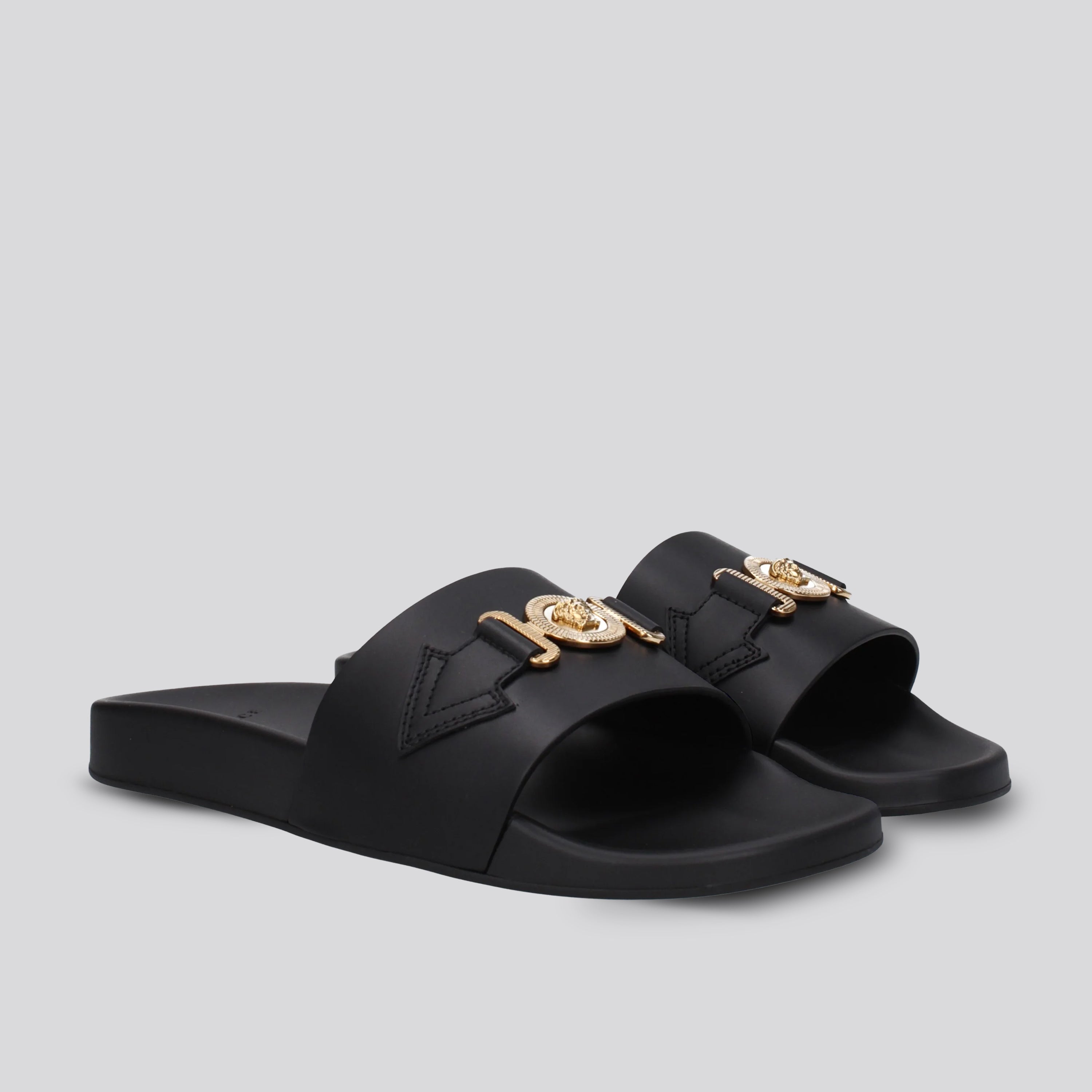 Sandalias Negras Versace Dorada Medusa