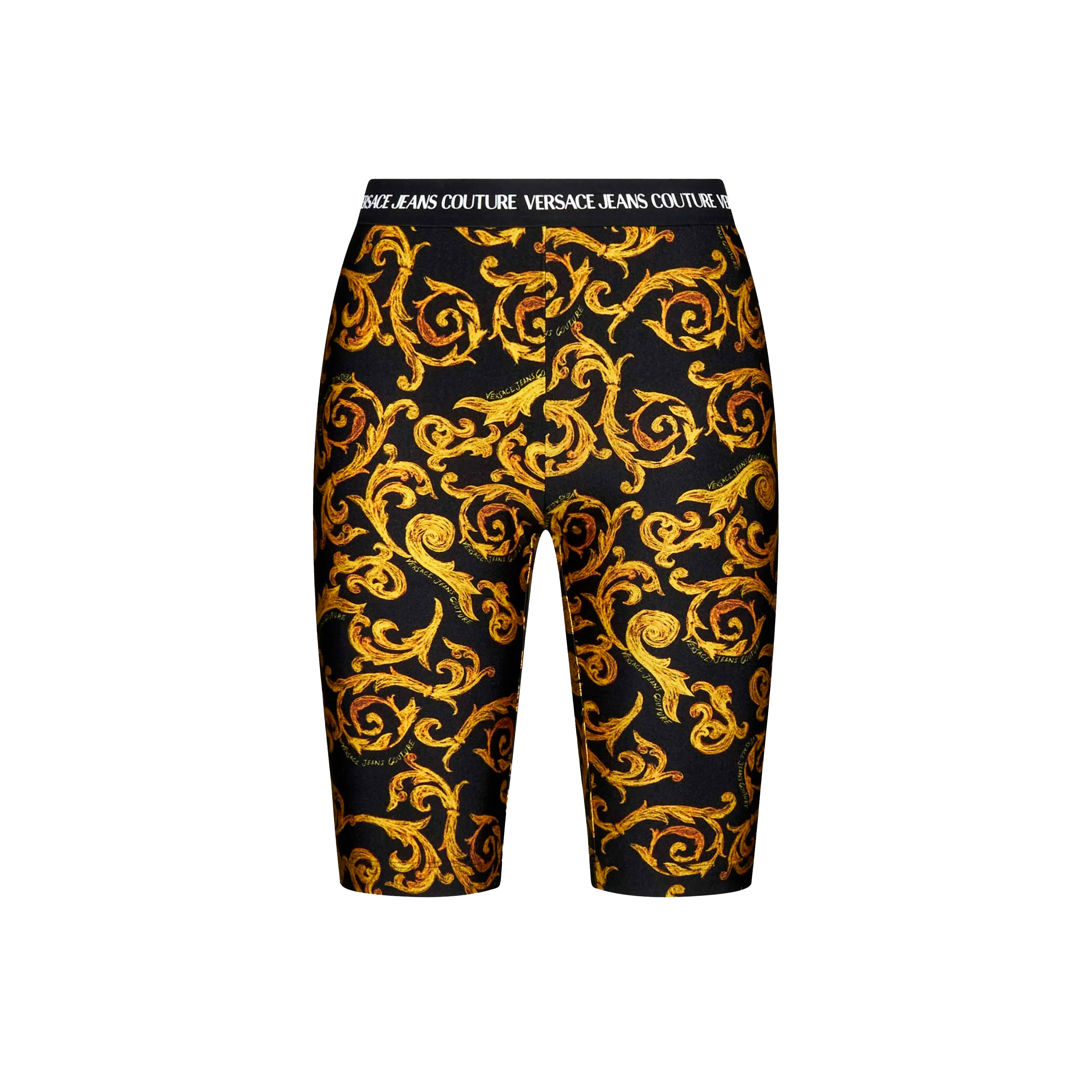 Short Negro Versace Couture Satin Cinz Print Logo