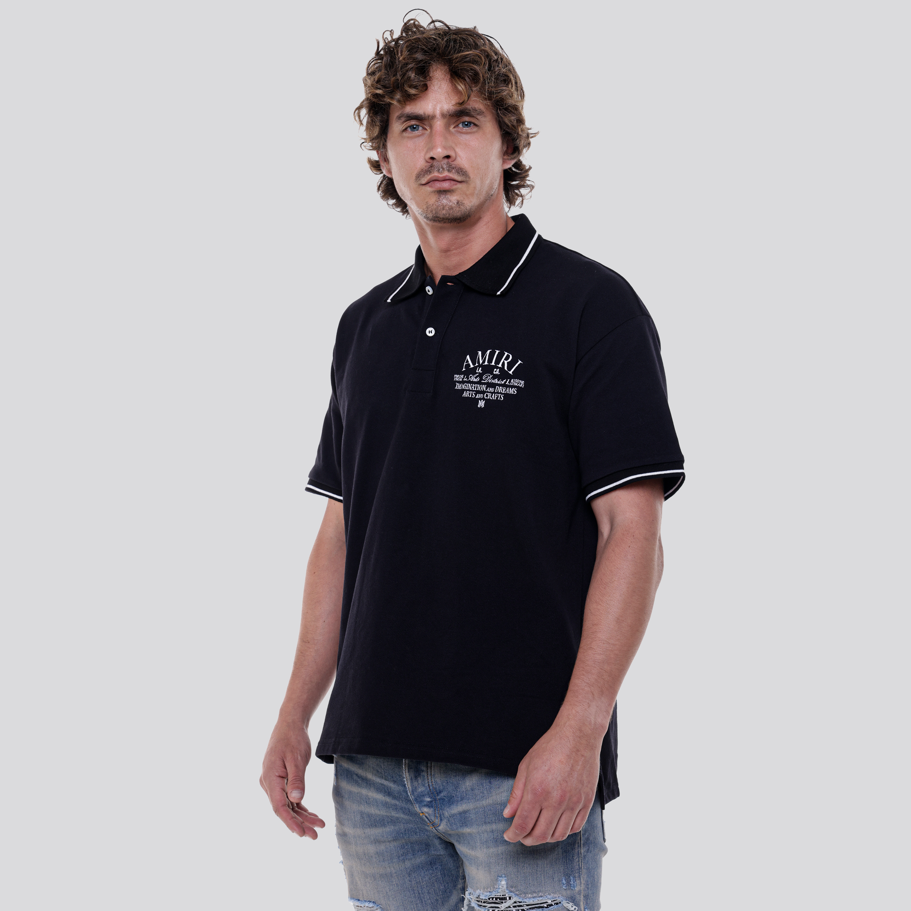 Camiseta Tipo Polo Negra AMIRI LA Logo