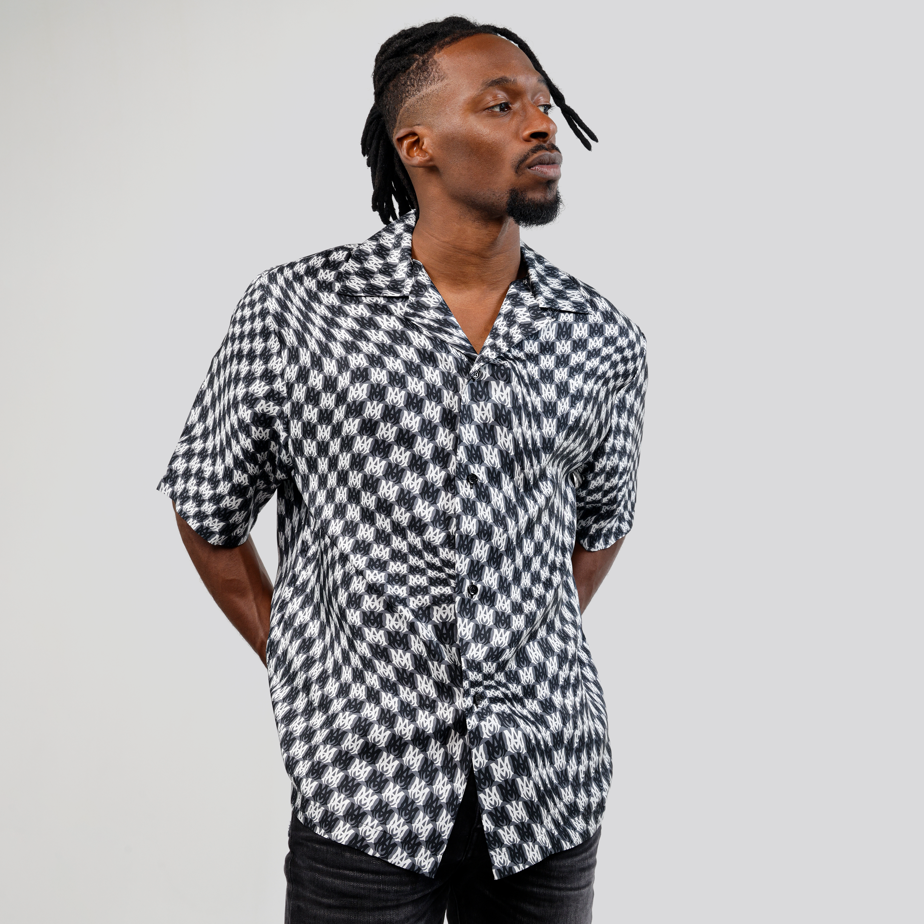 Camisa Negra AMIRI Checkerboard Print