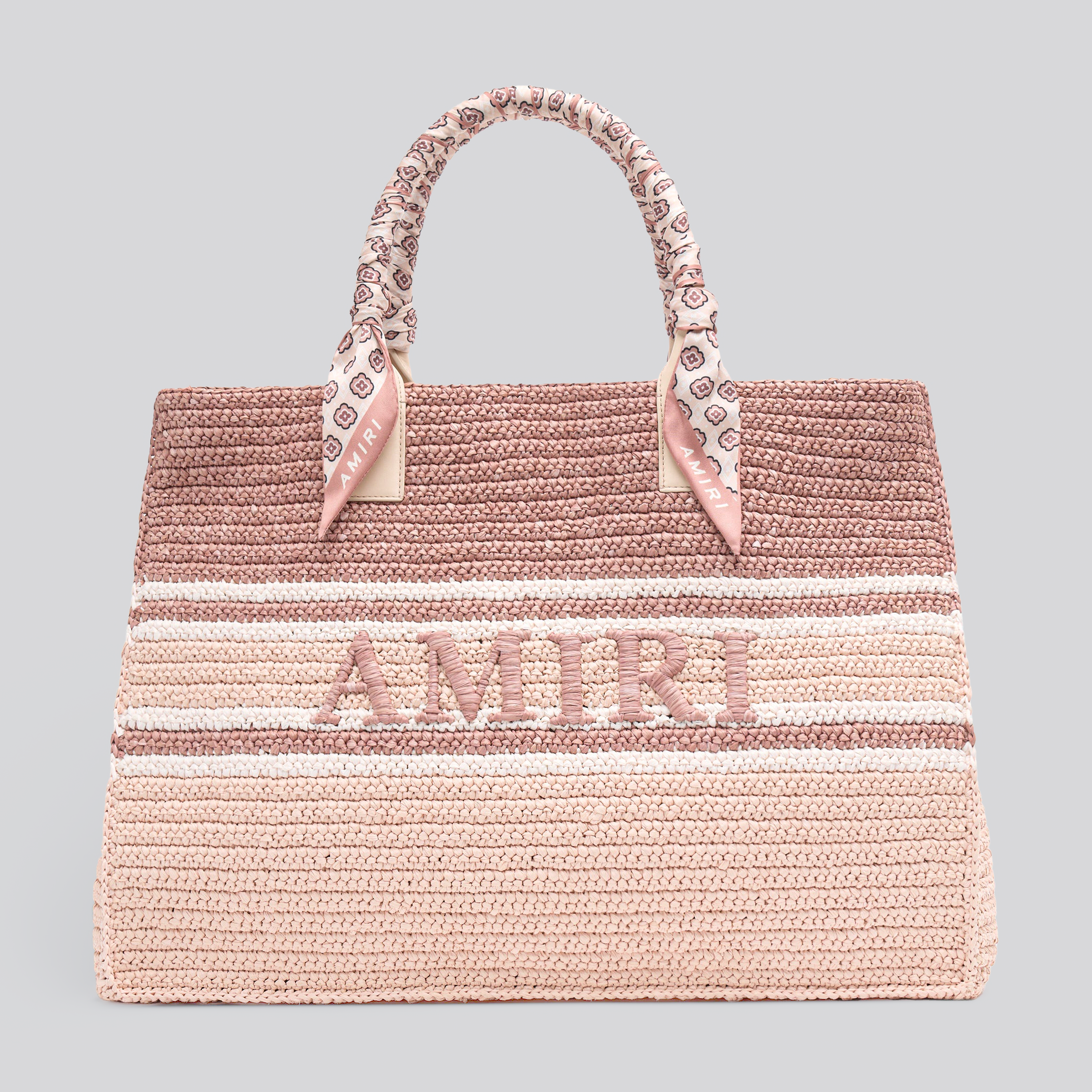 Cartera Rosado AMIRI Woven Stripe Raffia Tote