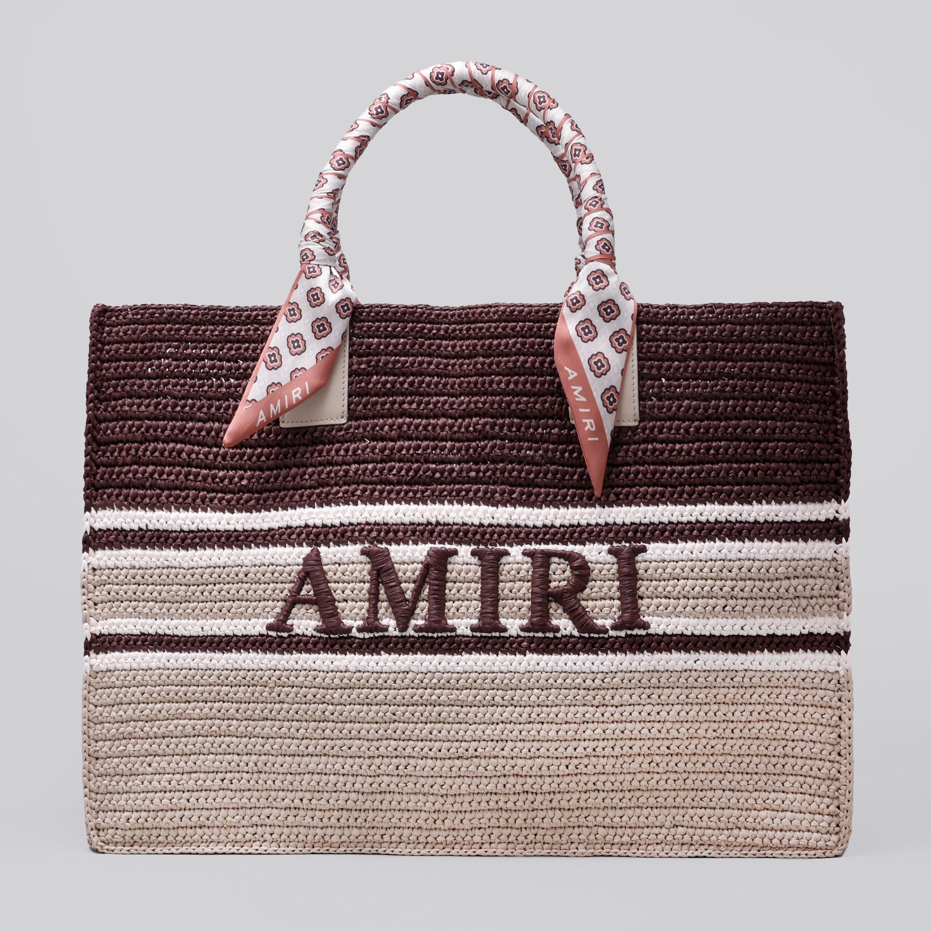 Cartera Café AMIRI Woven Stripe Raffia Tote