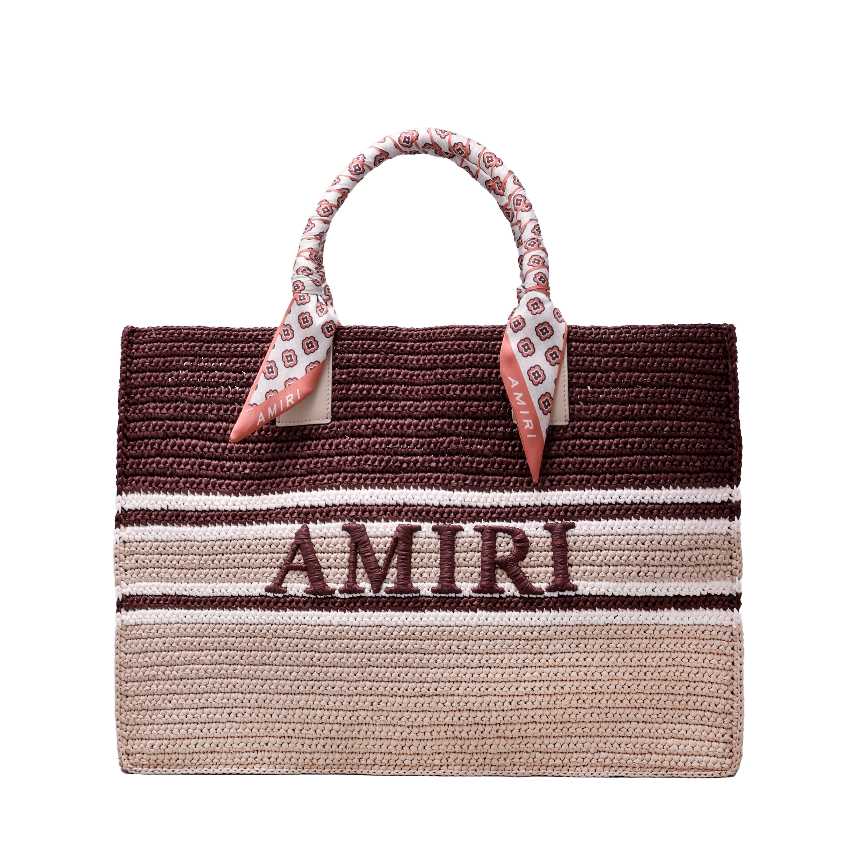 Cartera Café AMIRI Woven Stripe Raffia Tote
