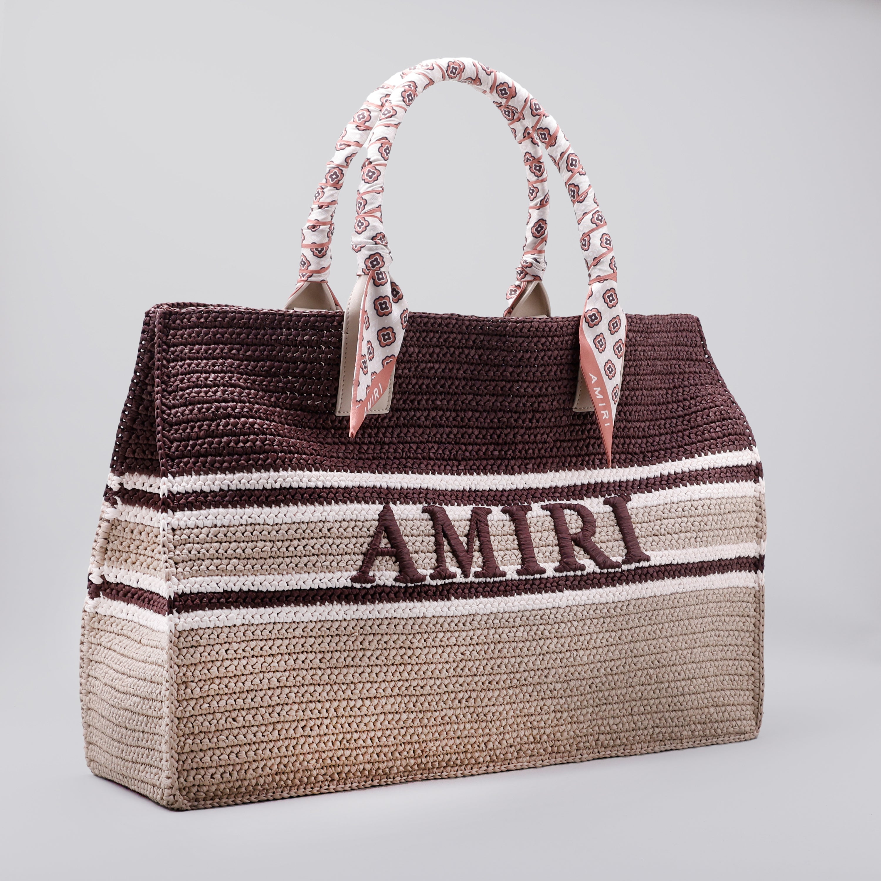 Cartera Café AMIRI Woven Stripe Raffia Tote