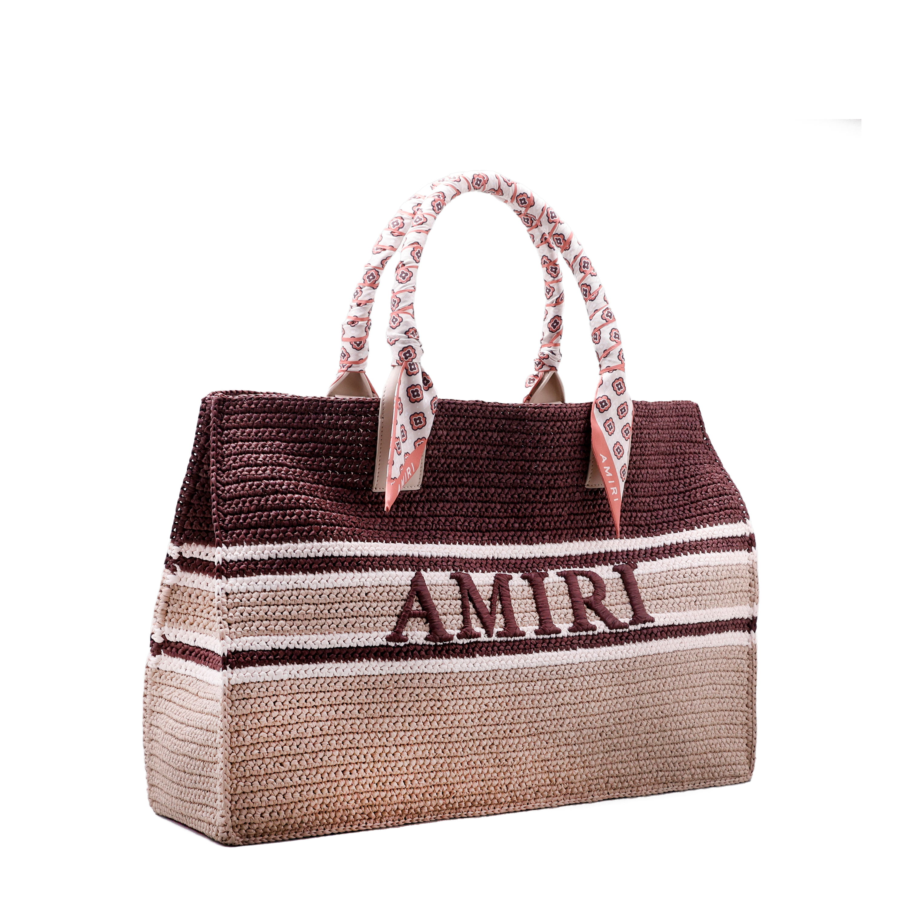 Cartera Café AMIRI Woven Stripe Raffia Tote