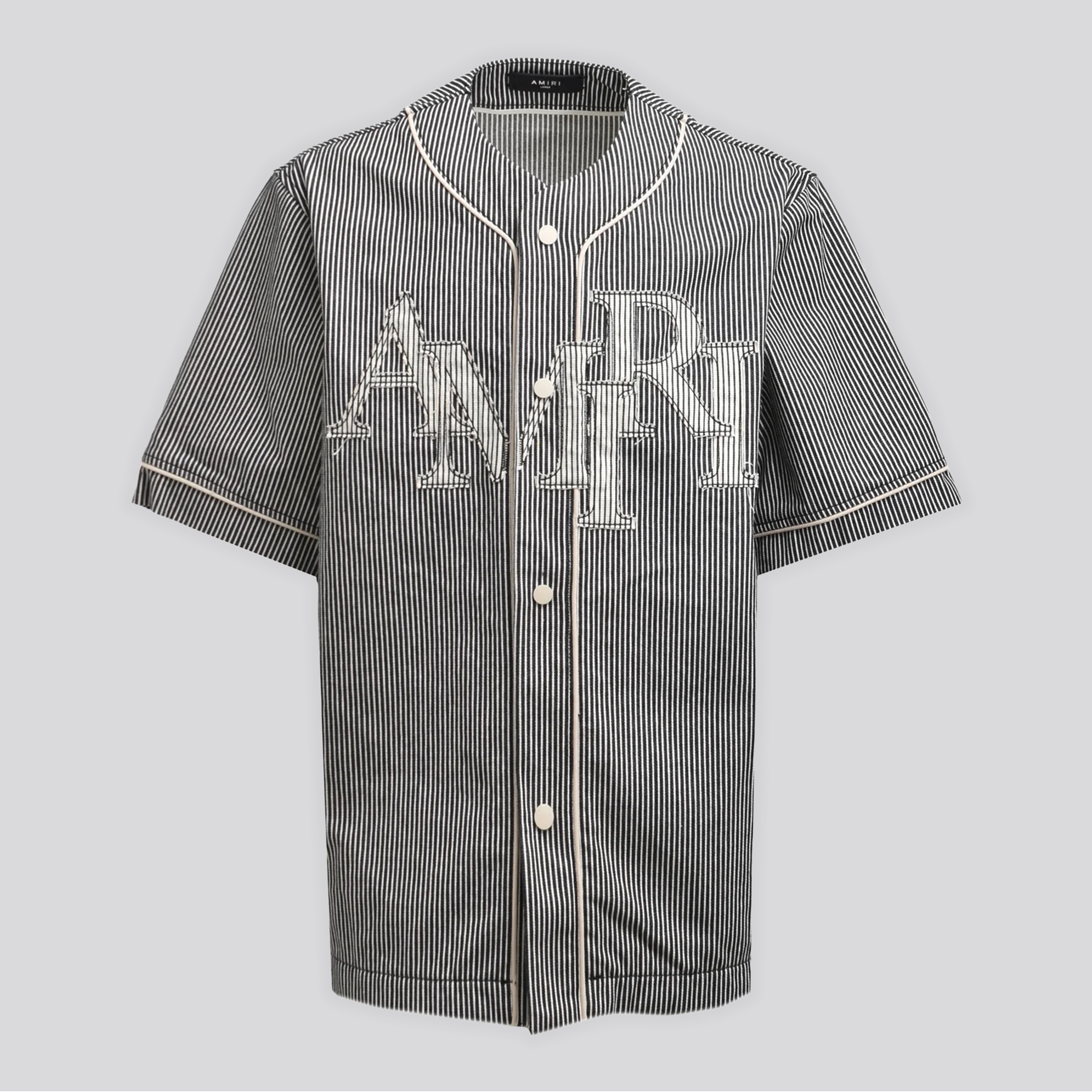 Camisa Negra AMIRI Striped Denim Logo Applique