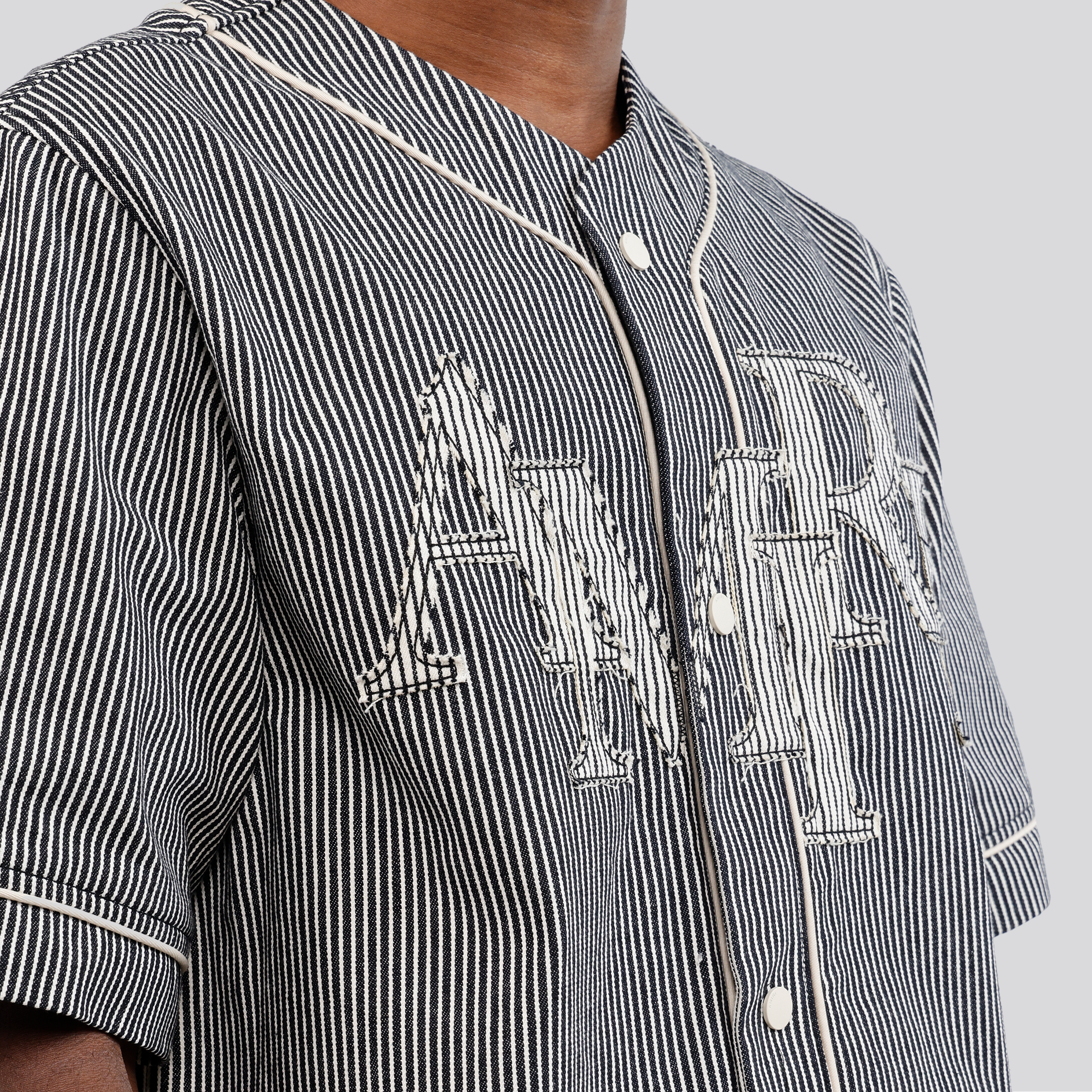 Camisa Negra AMIRI Striped Denim Logo Applique