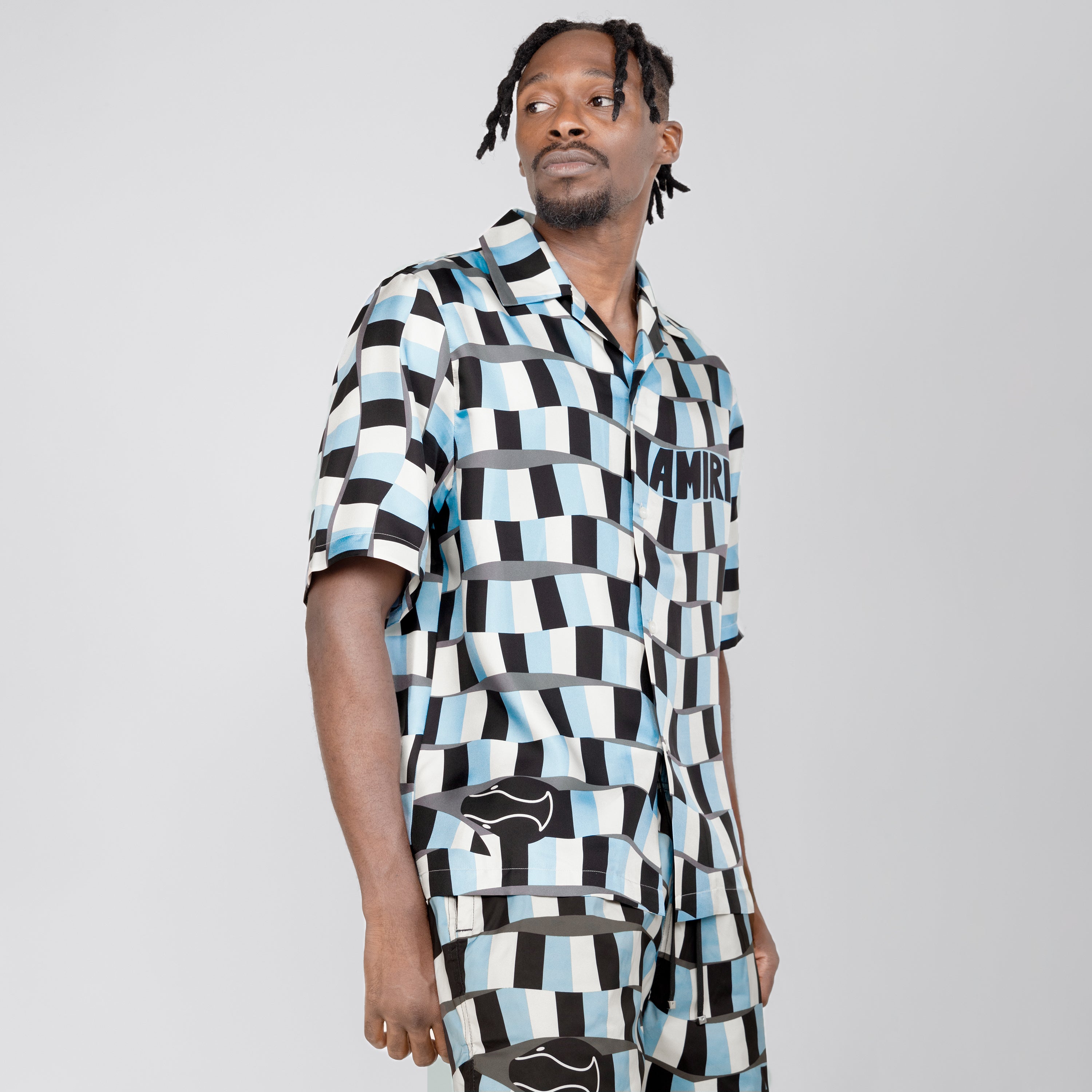 Camisa Celeste AMIRI Checkered Snake Bowling