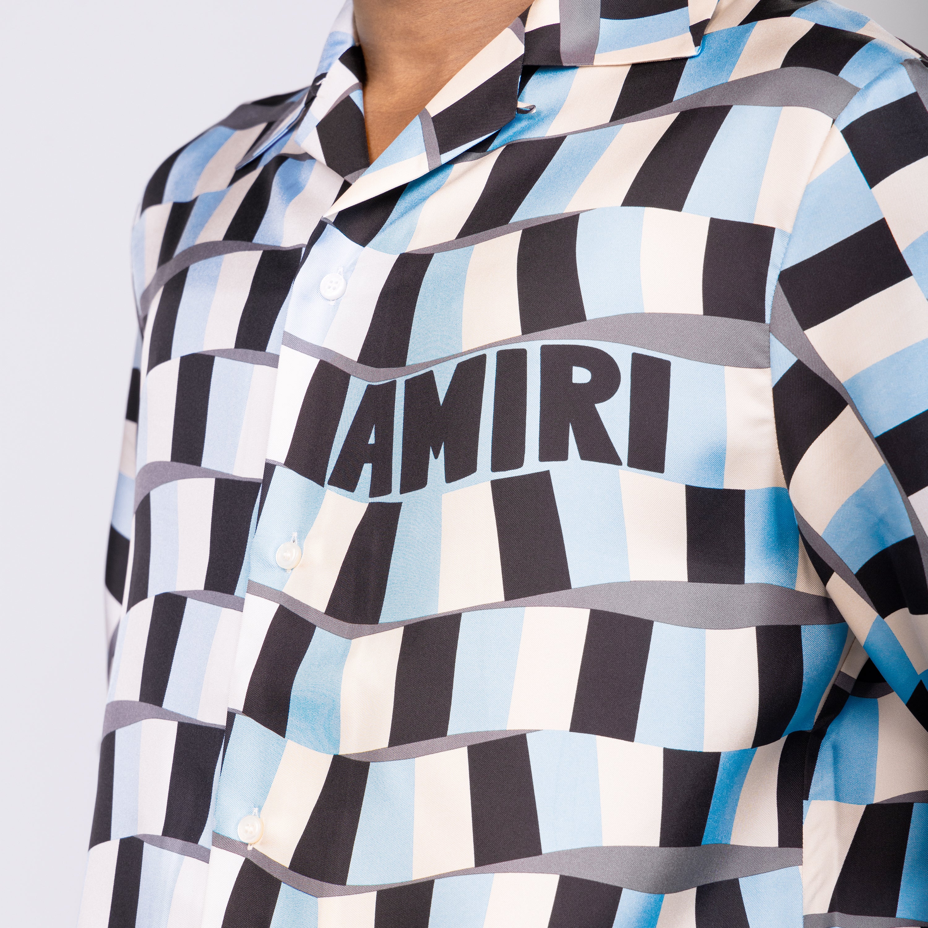 Camisa Celeste AMIRI Checkered Snake Bowling