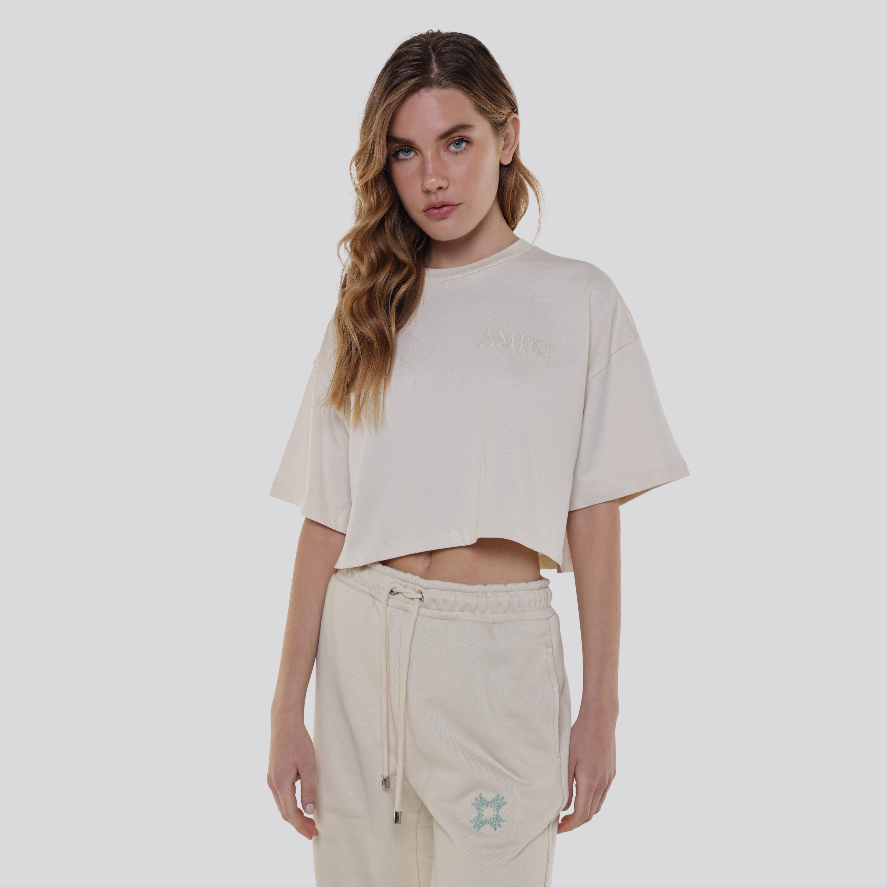 Camiseta Beige AMIRI Embroidered Cropped