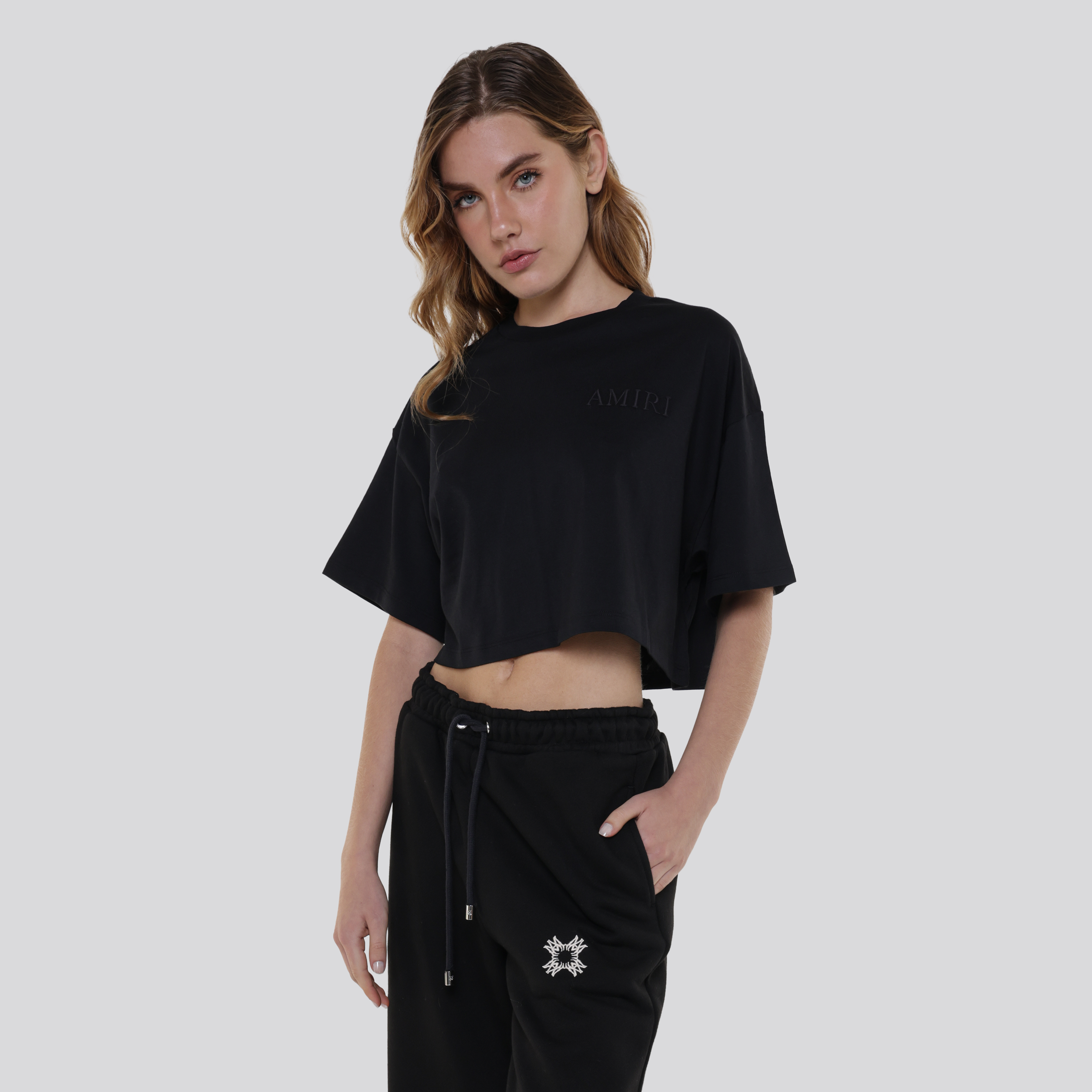 Camiseta Negra AMIRI Embroidered Cropped