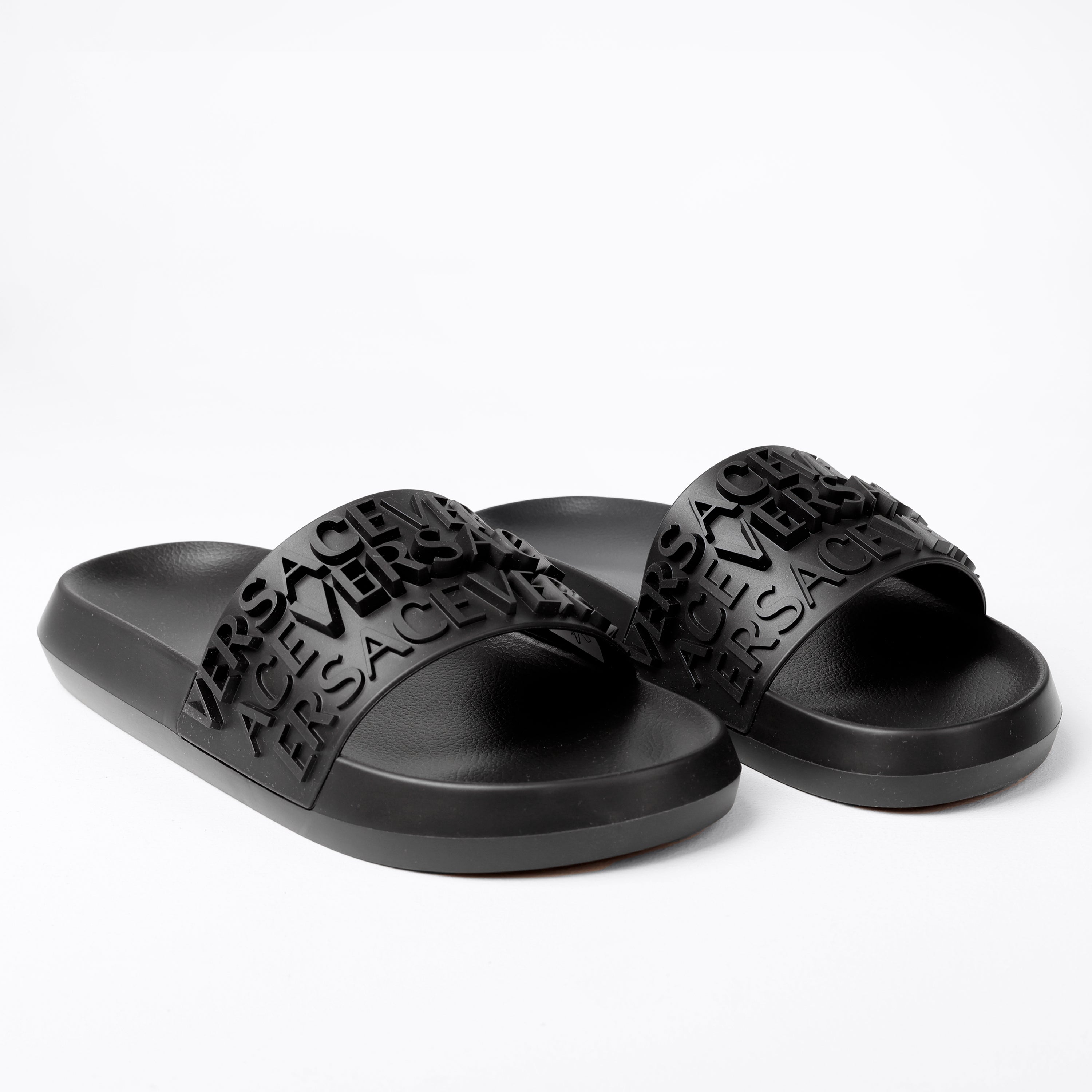 Sandalias Negras Versace Multilogo