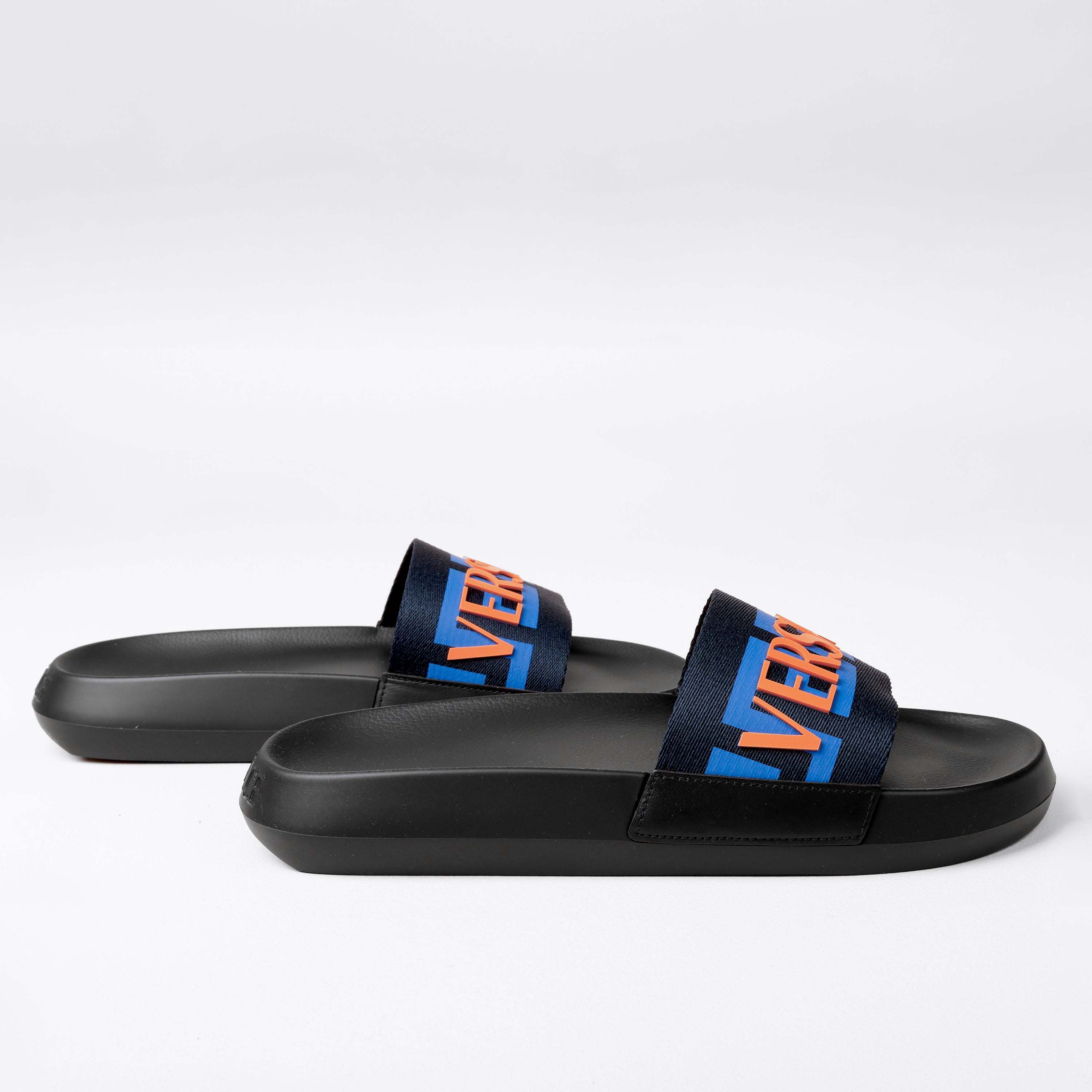Sandalias Negras Versace Blue Greca