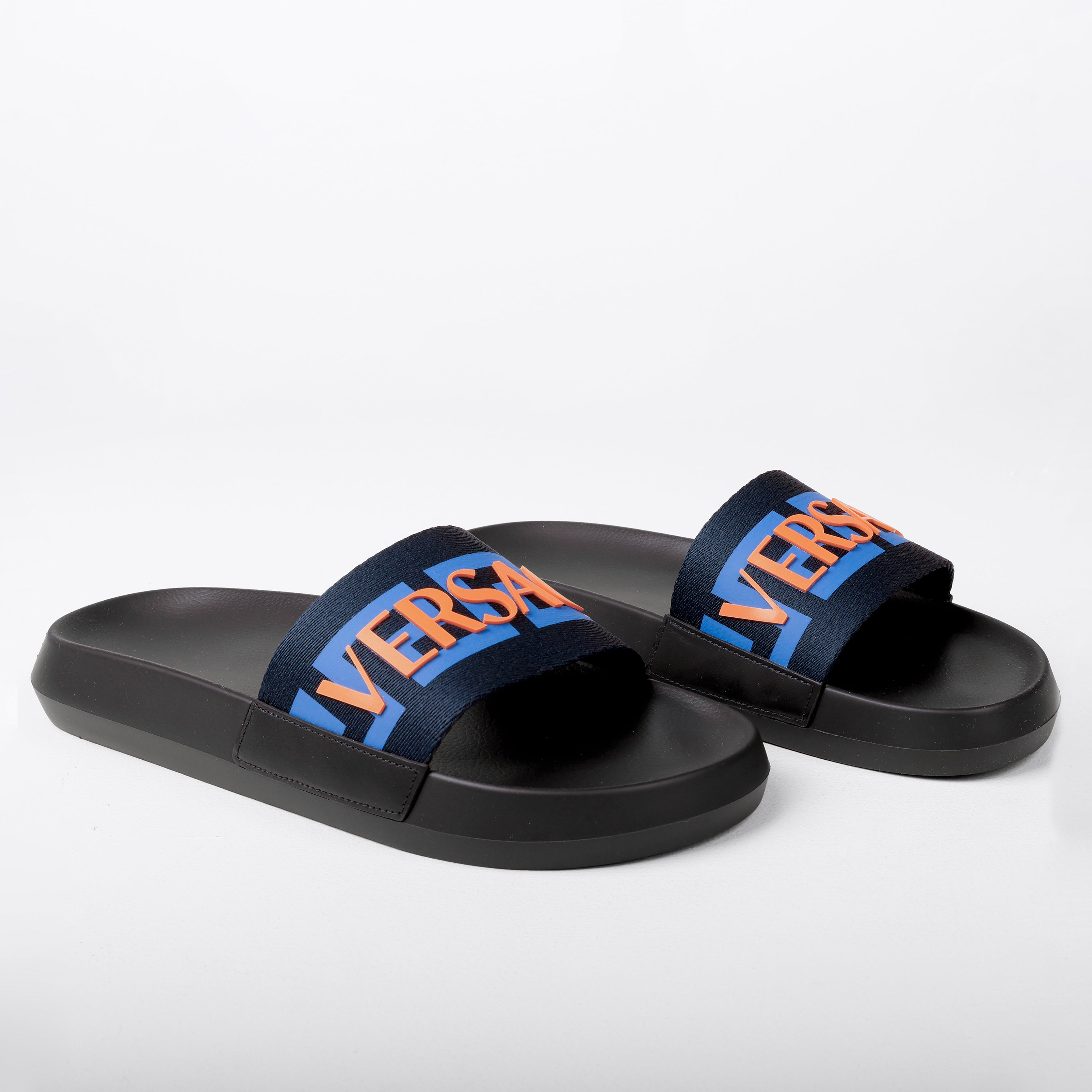 Sandalias Negras Versace Blue Greca