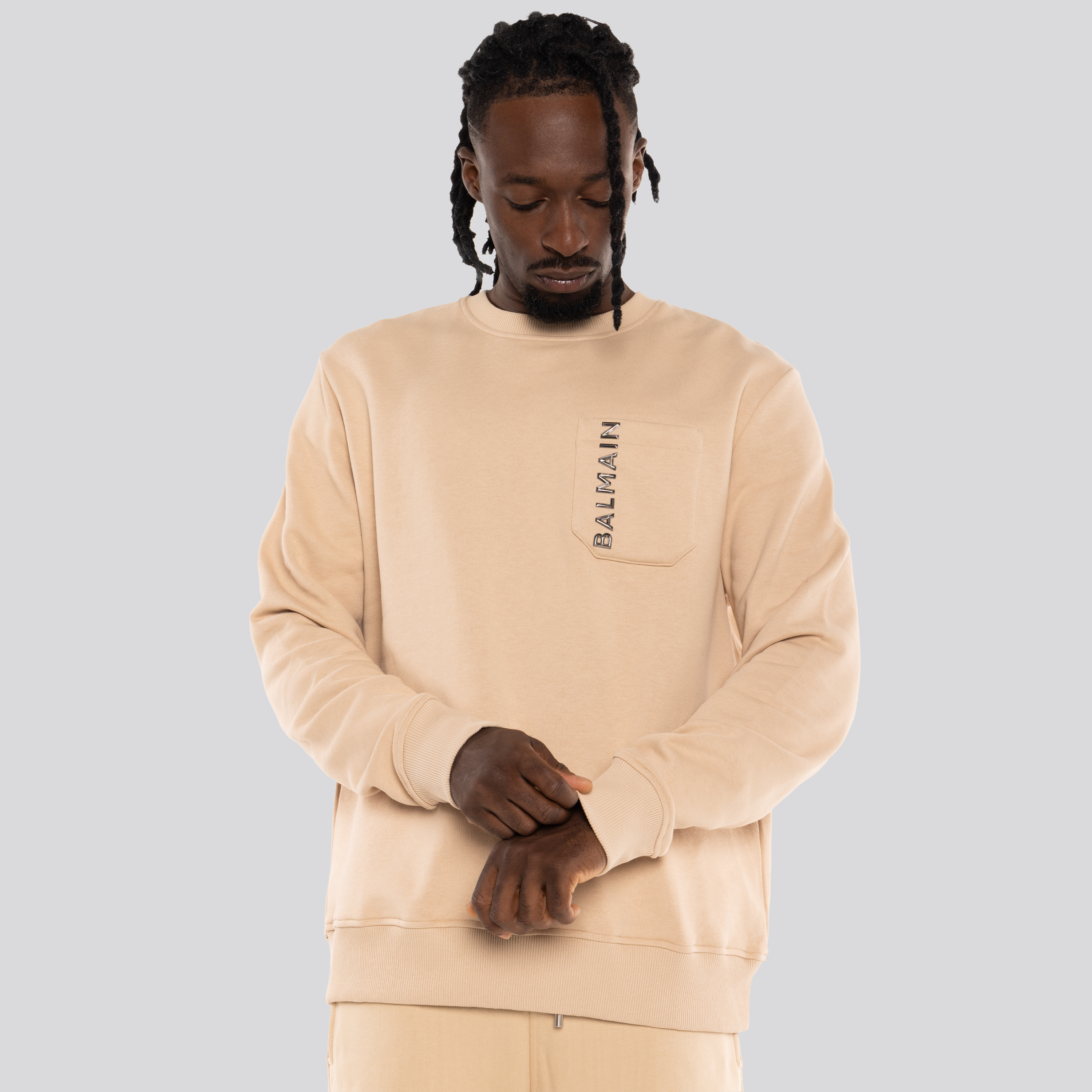Buzo Beige Balmain Pocket Logo