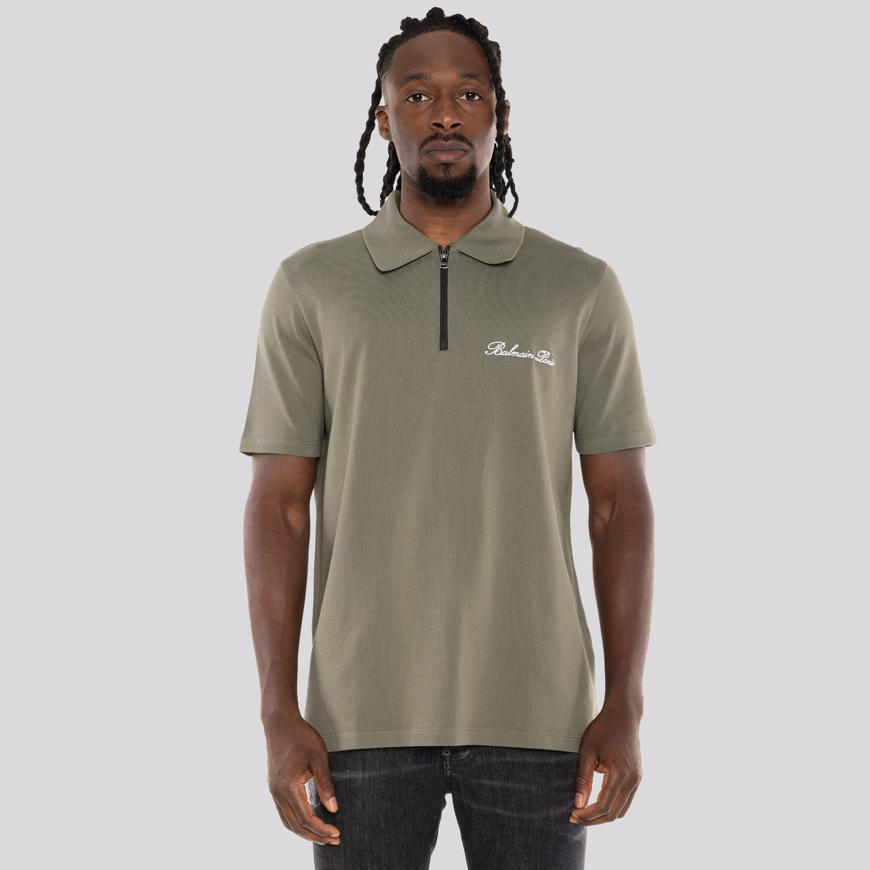 Camiseta Tipo Polo Verde Balmain Zipped