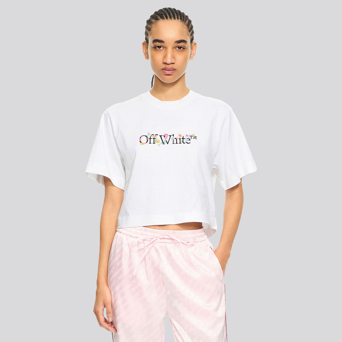 Camiseta Blanca Off-White Bookish Glowing Flower Crop