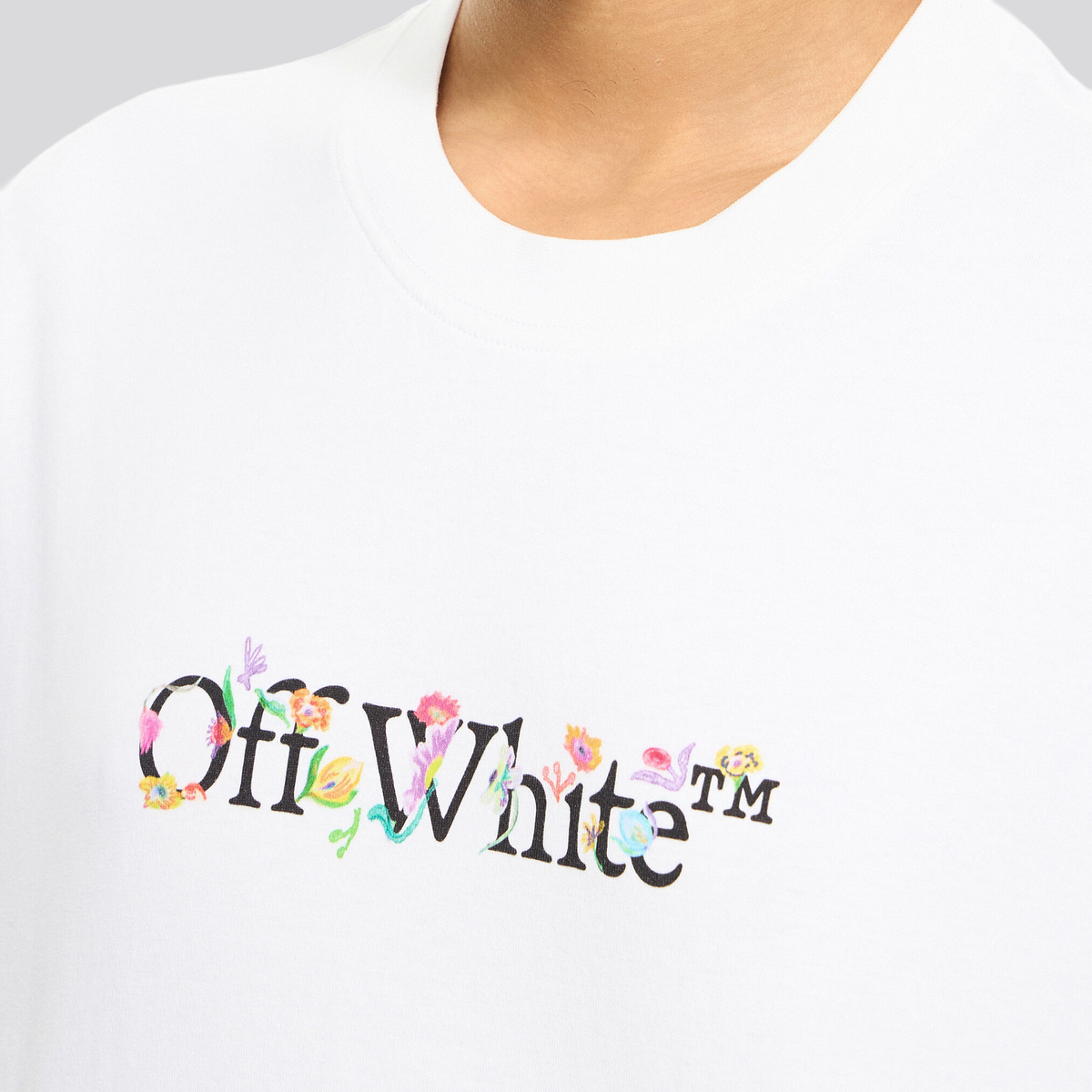 Camiseta Blanca Off-White Bookish Glowing Flower Crop
