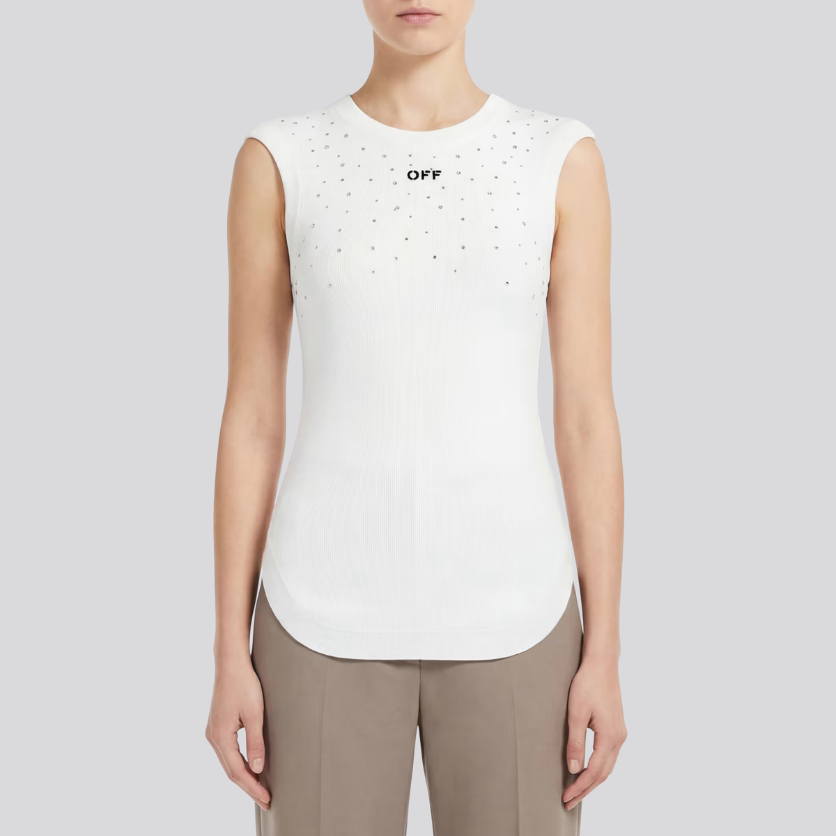 Top Blanco Off-White Swarovski Rib