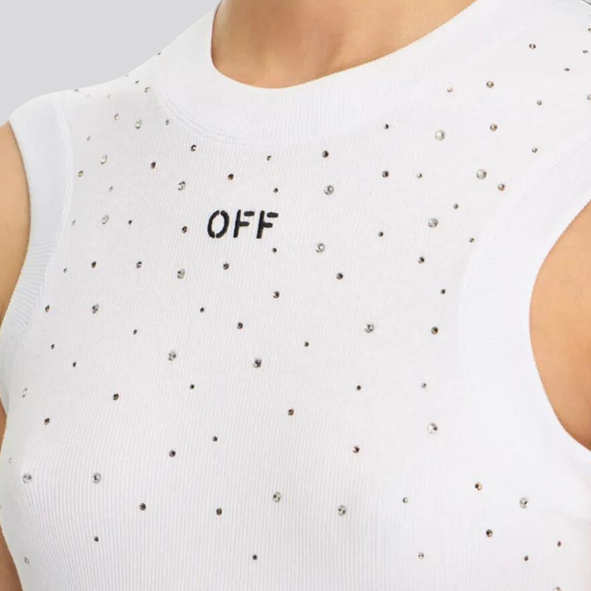 Top Blanco Off-White Swarovski Rib