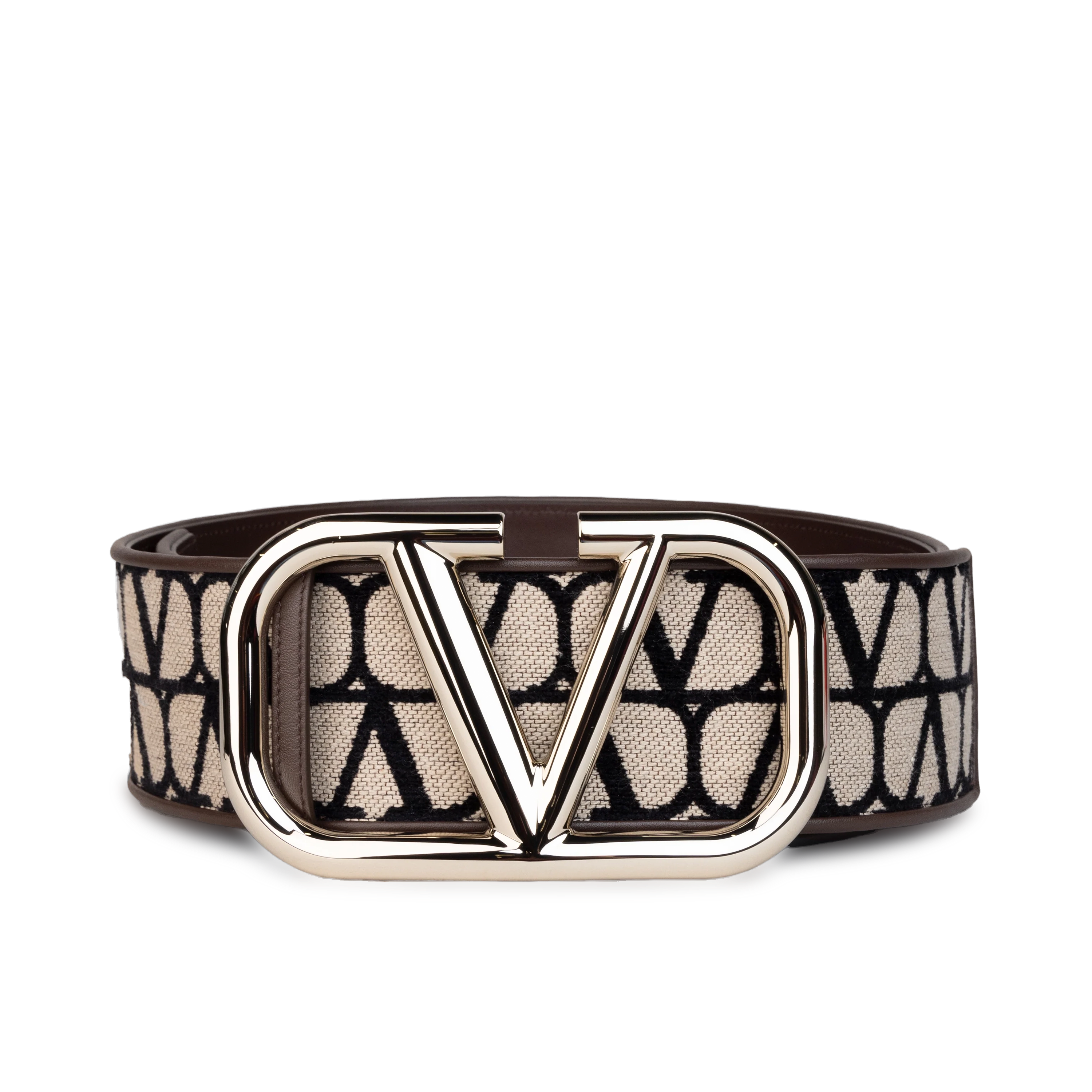 Cinturón Beige-Café Valentino Vlogo Iconographe 70 mm