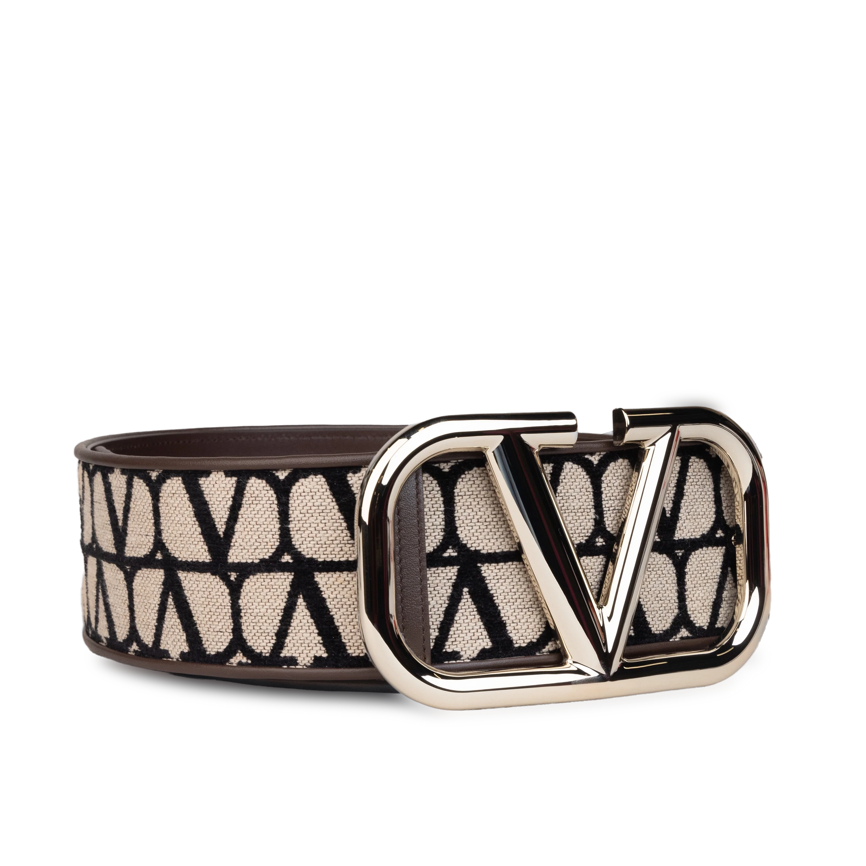 Cinturón Beige-Café Valentino Vlogo Iconographe 70 mm