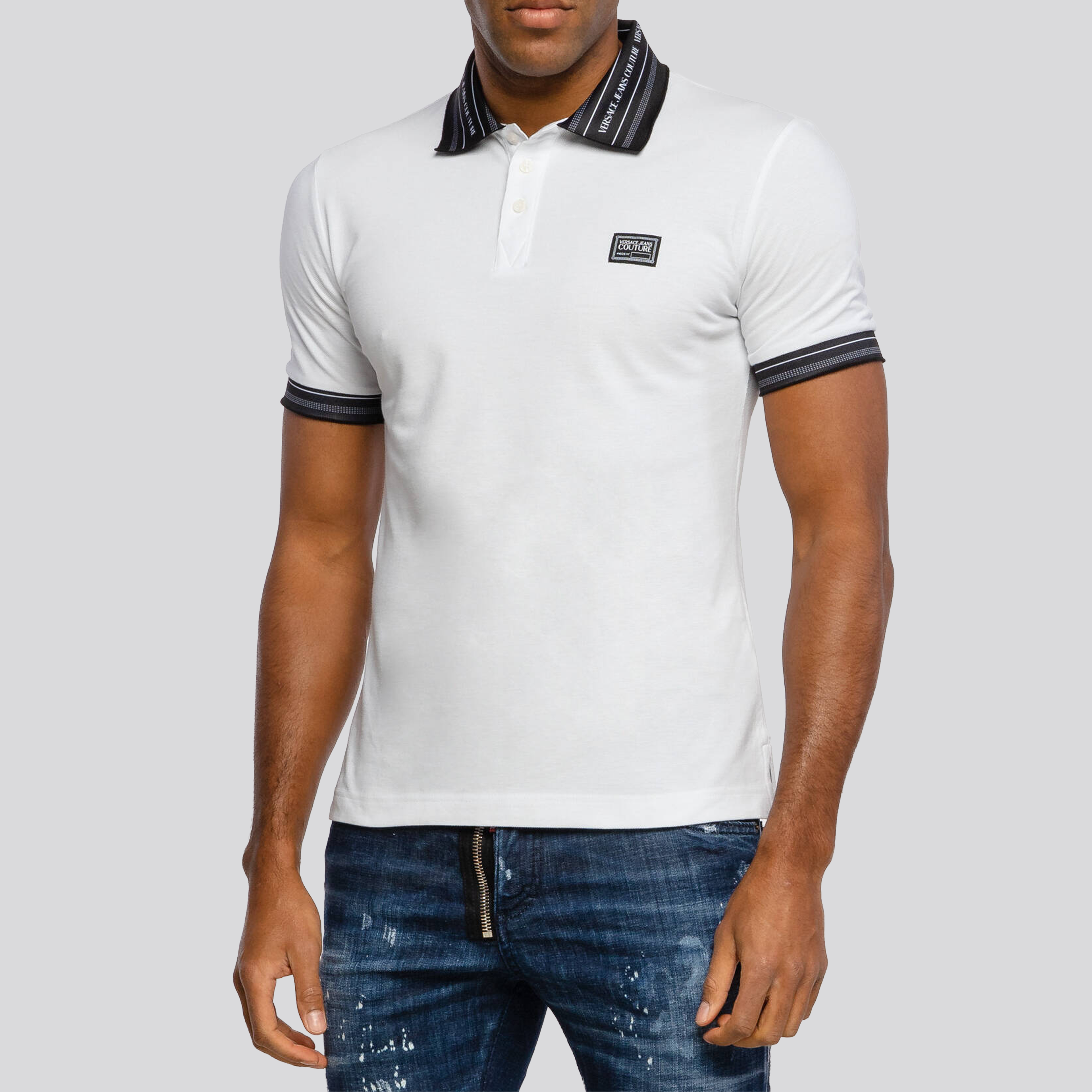 Camiseta Tipo Polo Blanco Versace Jeans Couture Neck Logo