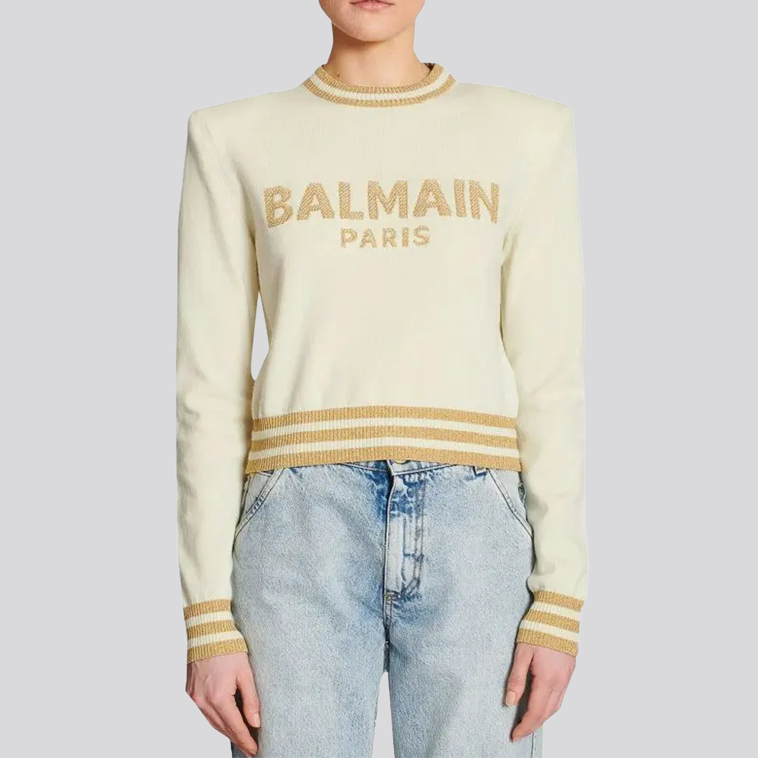 Suéter Beige Balmain Paris Logo