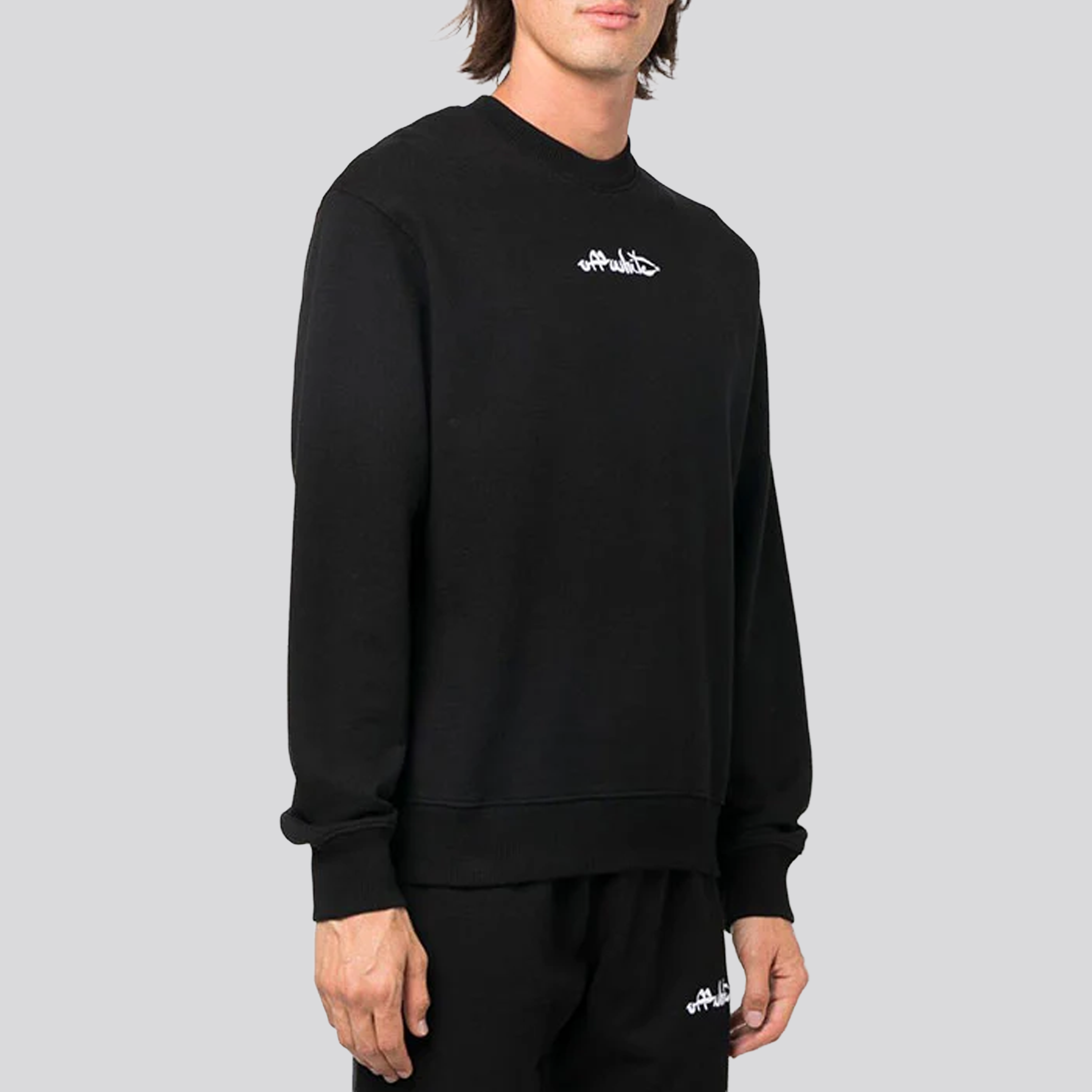 Buzo Negro Off-White Embroidered Logo