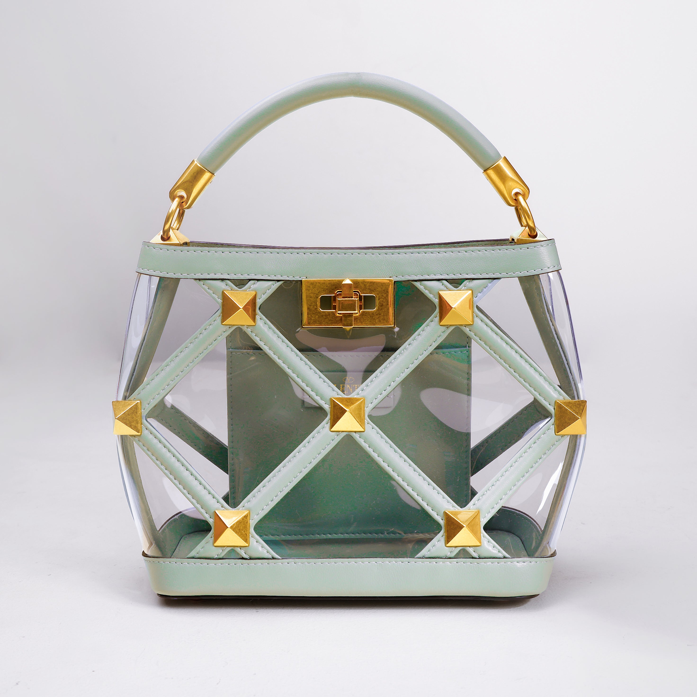 Bolso Verde Transparente Valentino Roman Stud