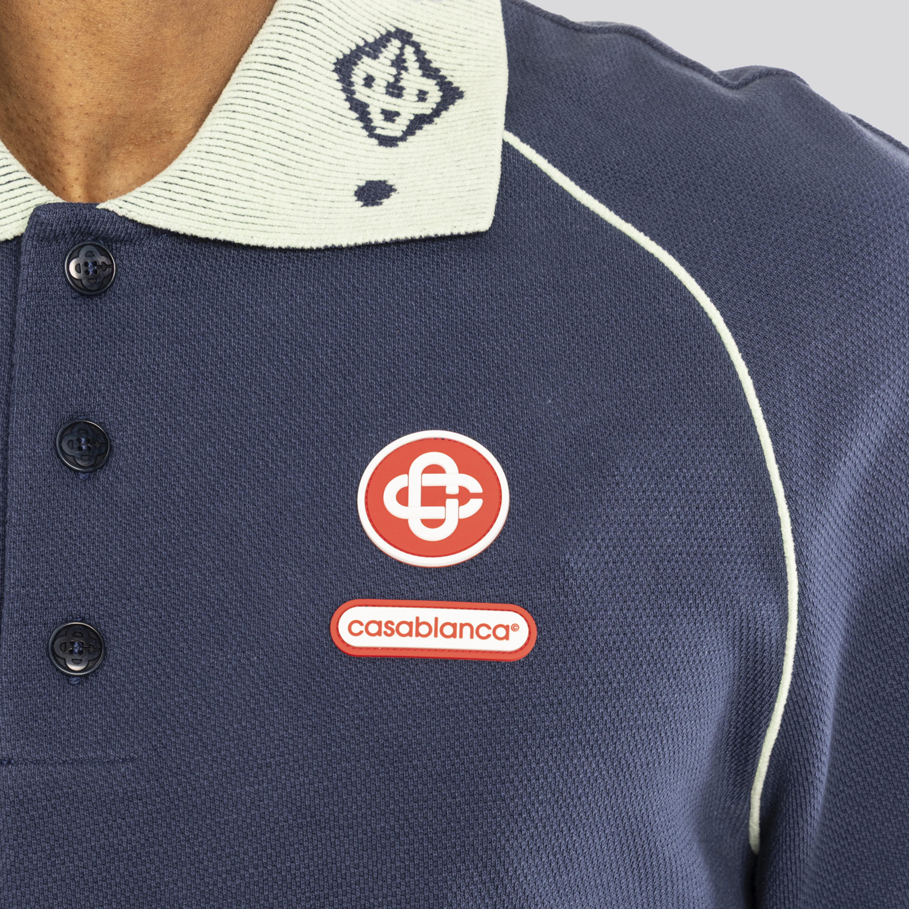 Camiseta Tipo Polo Azul Casablanca Chenille Collar