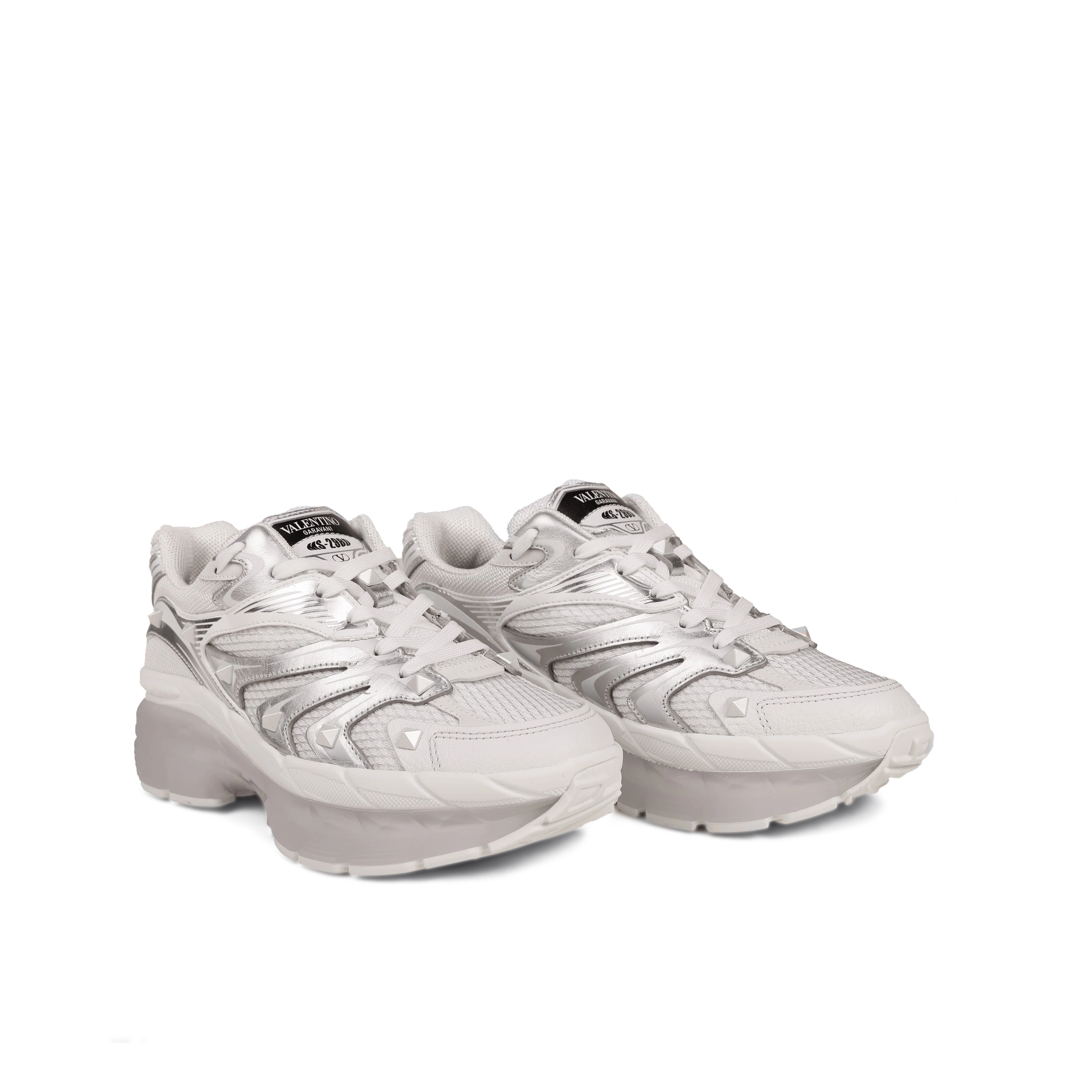 Sneakers White Silver Valentino Ms-2960 Rockstuds