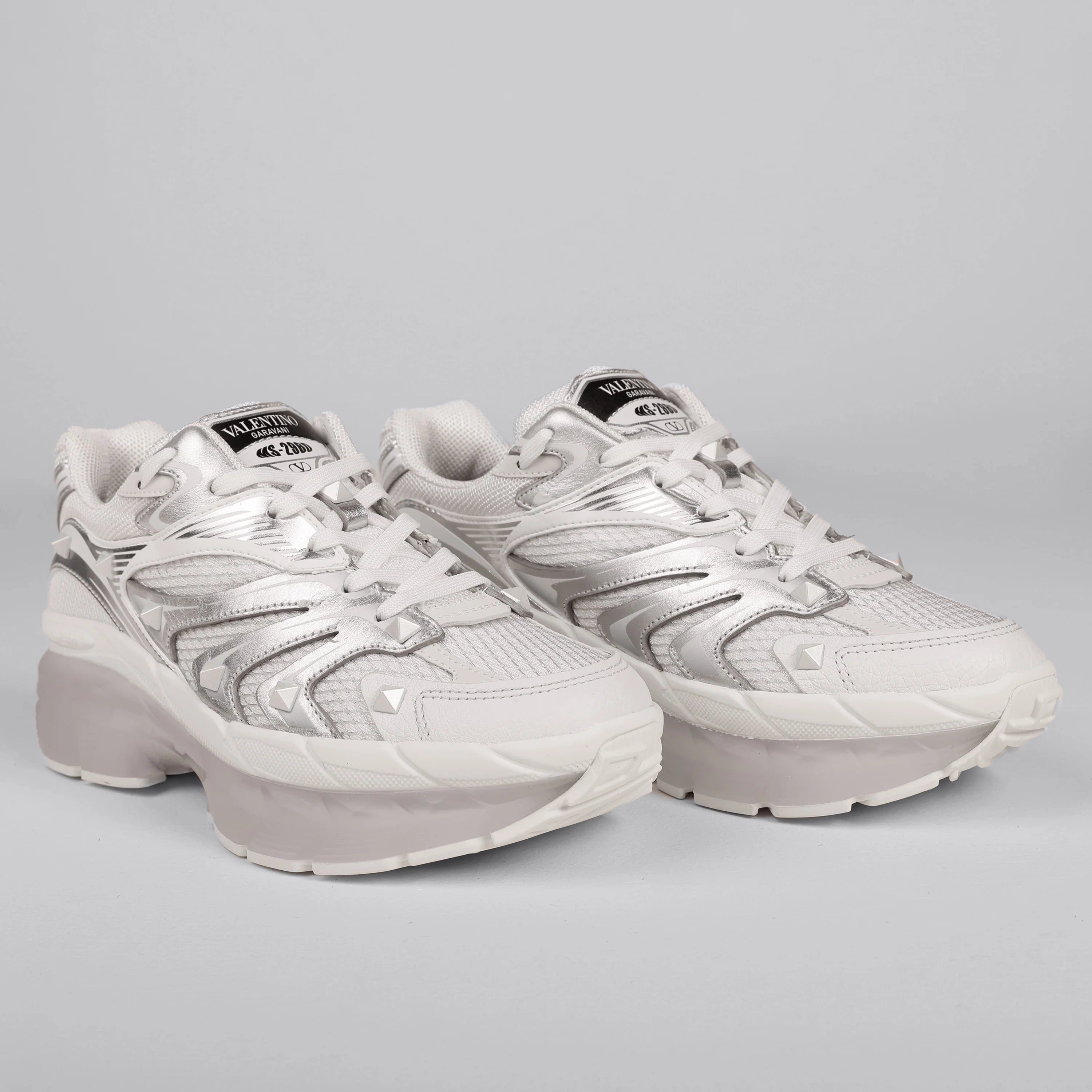 Sneakers White Silver Valentino Ms-2960 Rockstuds