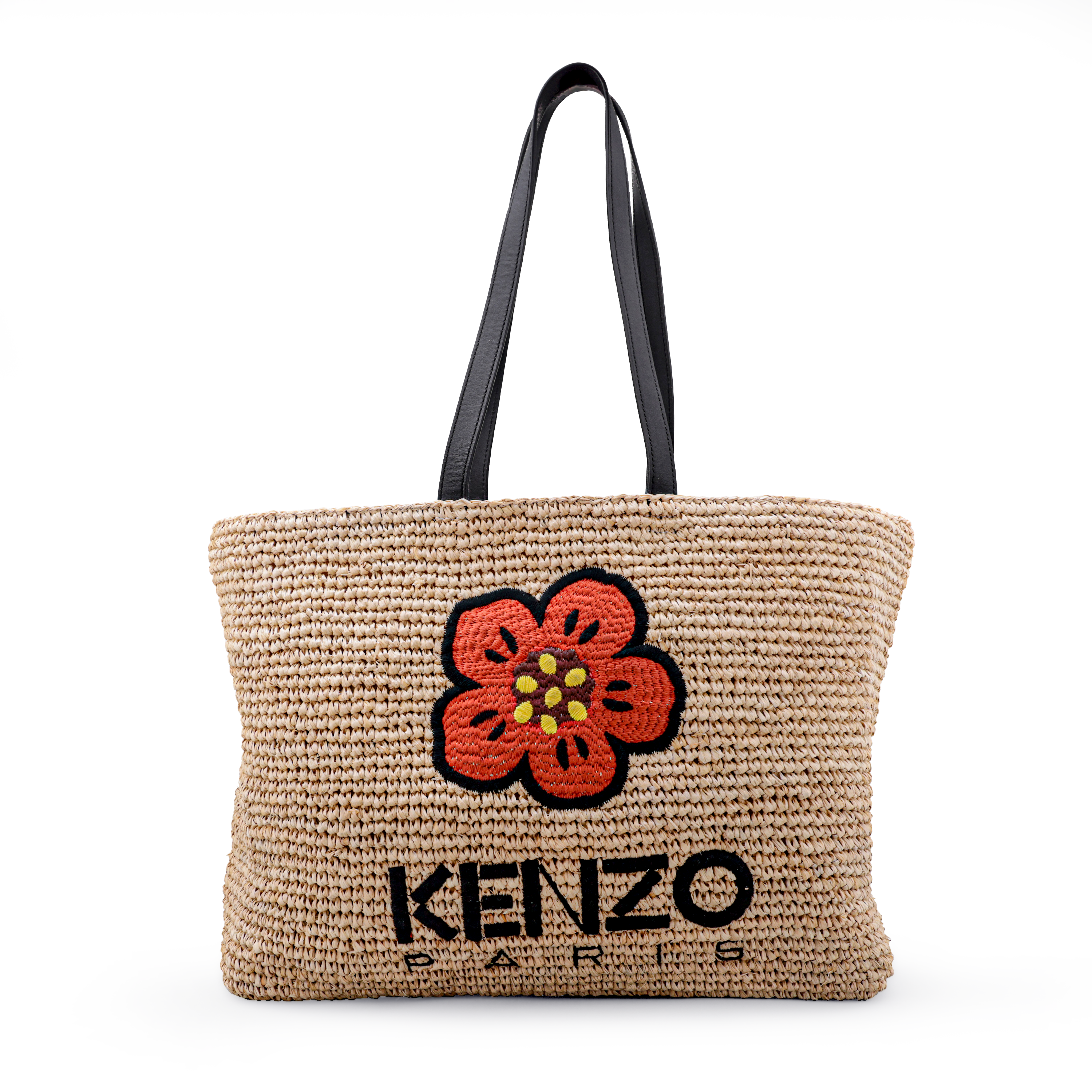 Cartera Beige Kenzo Woven Raffia Medium