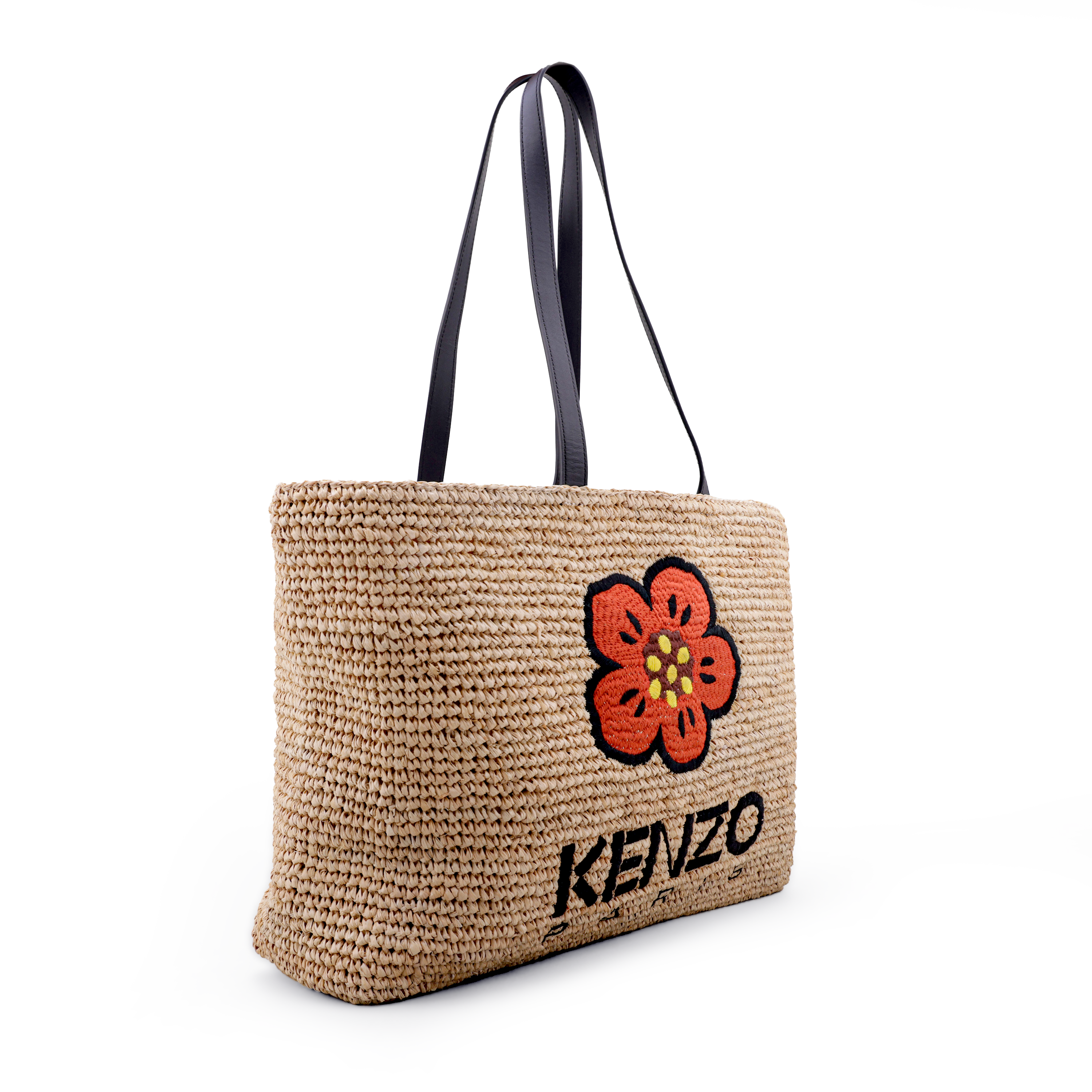 Cartera Beige Kenzo Woven Raffia Medium