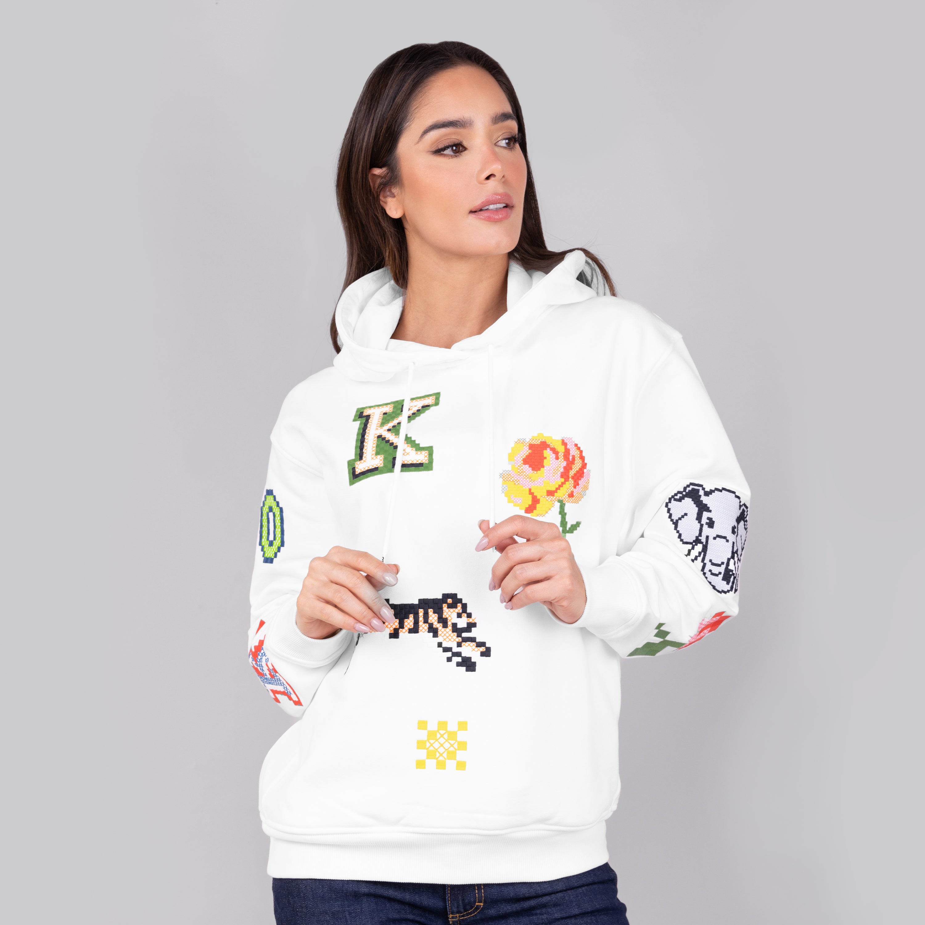 Buzo Tipo Hoodie Blanco KENZO Graphic Drawstring