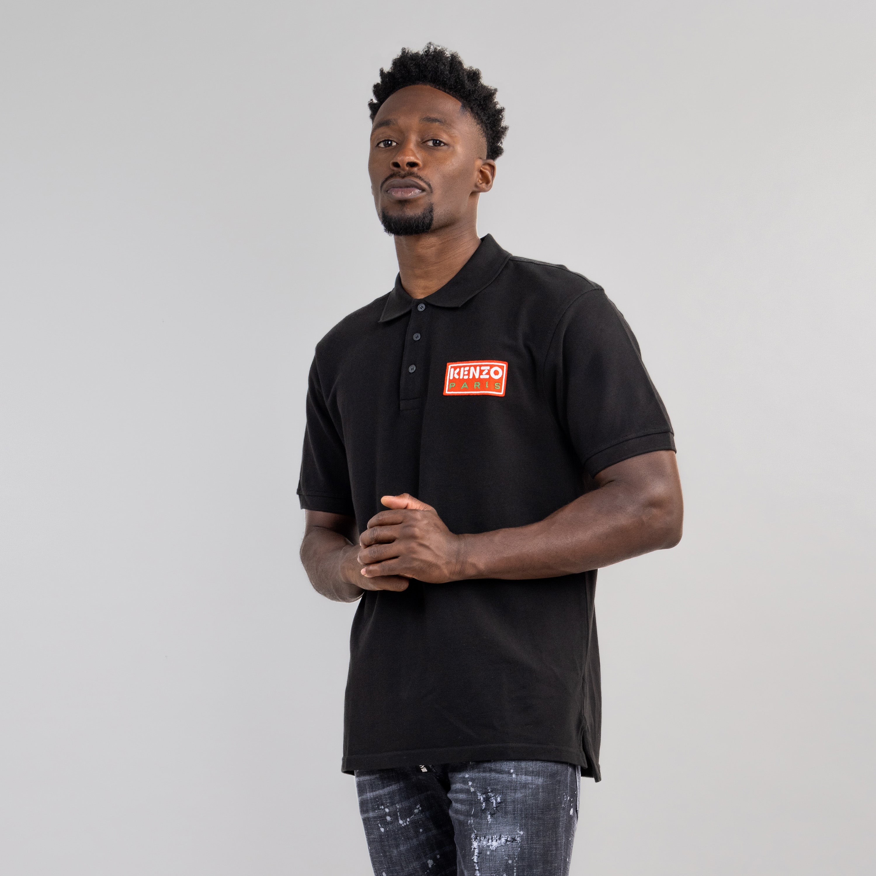 Camiseta Tipo Polo Negra Kenzo Paris Logo