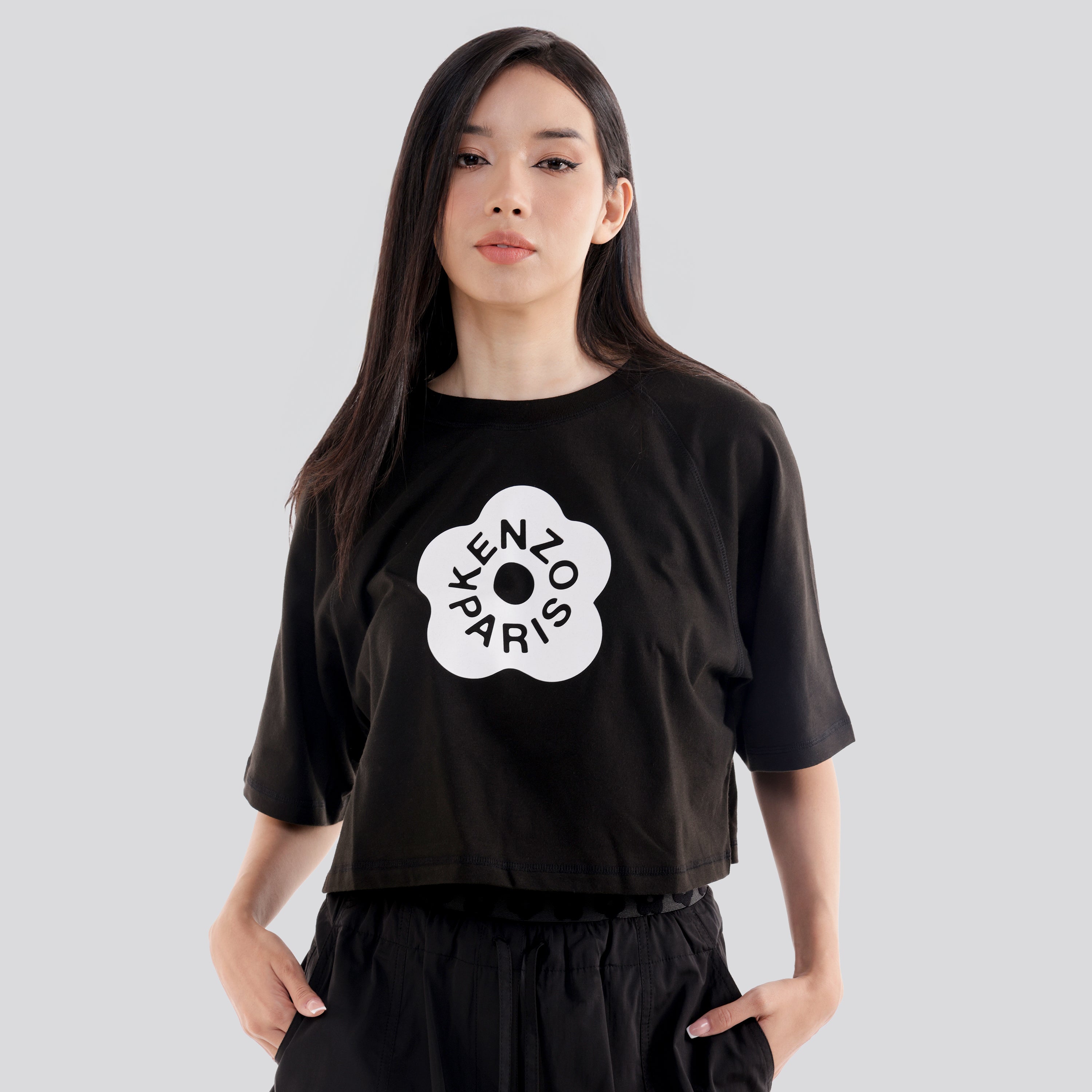Camiseta Negra Kenzo Paris Cropped